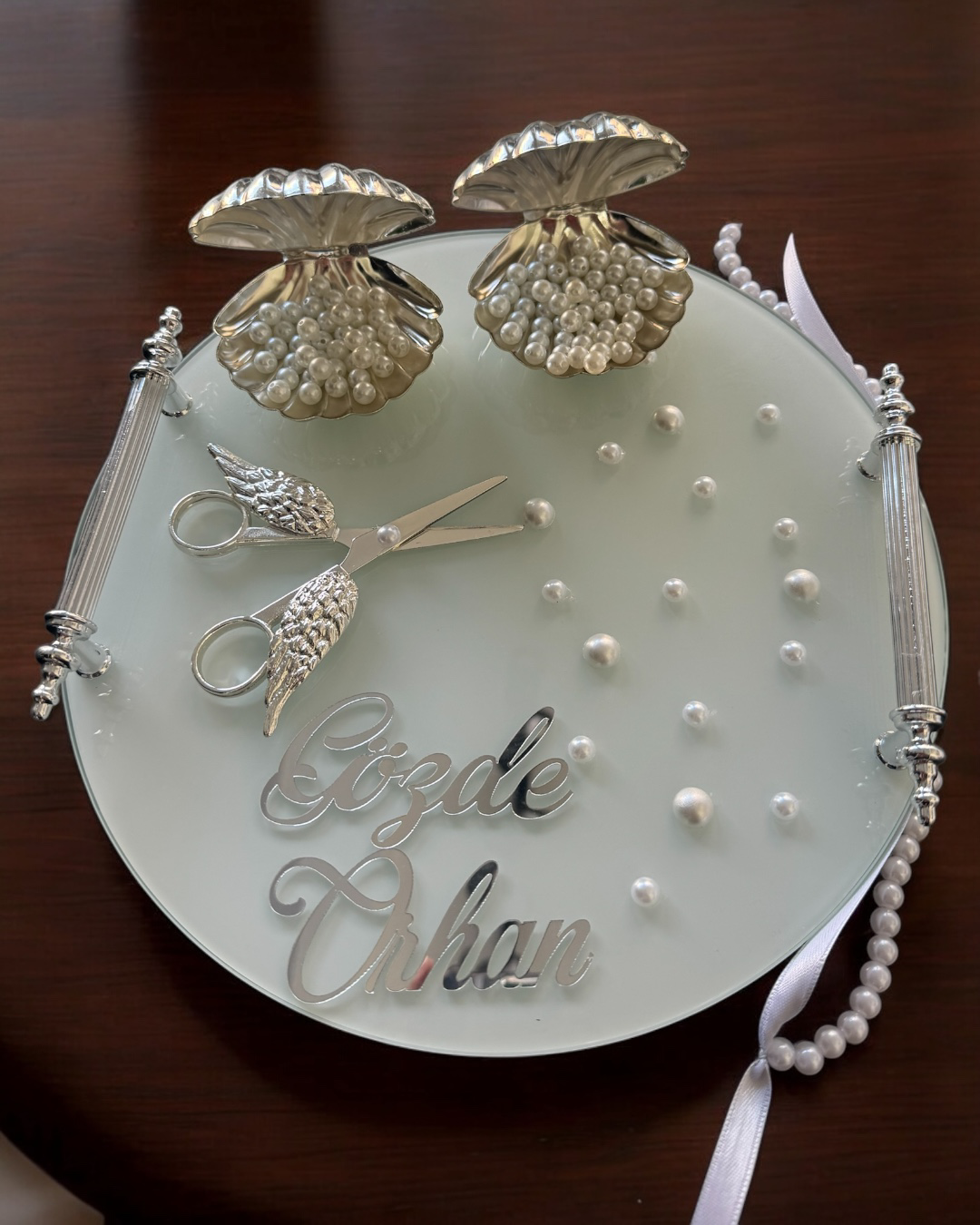 Cyzhome Beloved Gümüş Yuvarlak Nişan Tepsisi