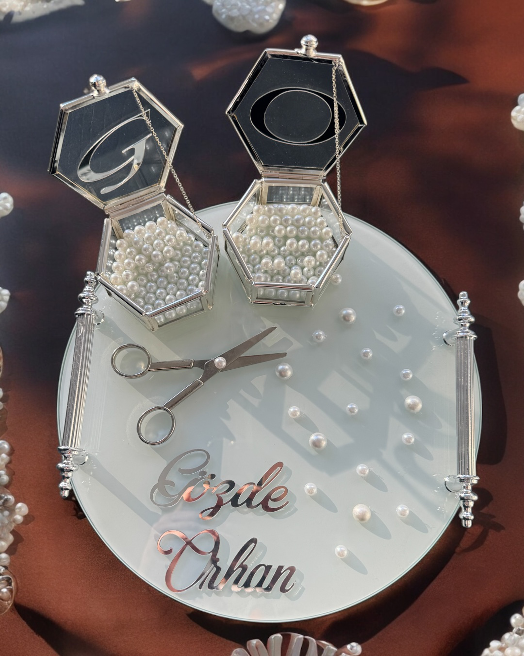 Cyzhome Beloved Gümüş Yuvarlak Nişan Tepsisi