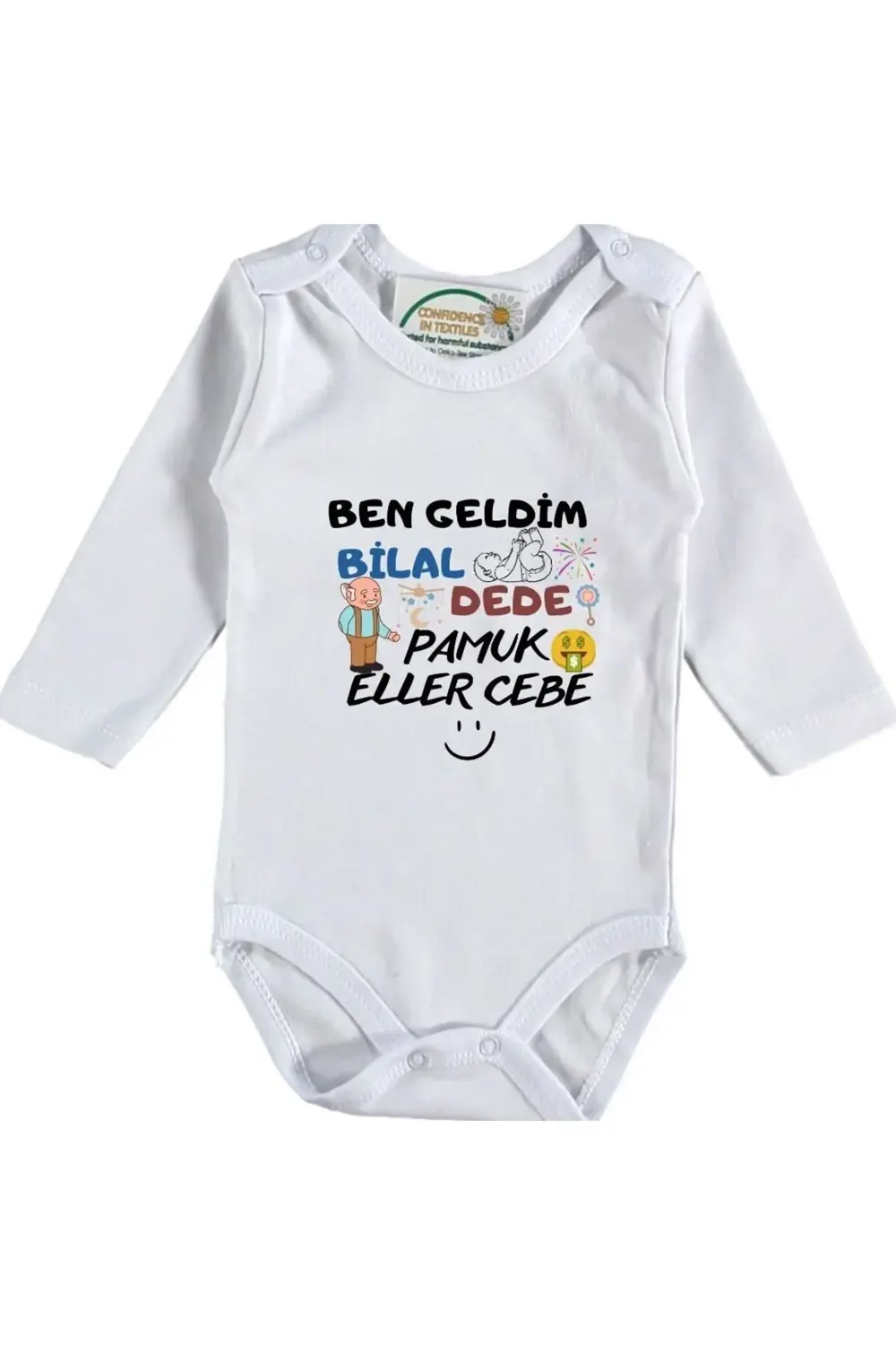 Ben geldim Dede Pamuk Eller Cebe Yazılı Bebek Zıbını