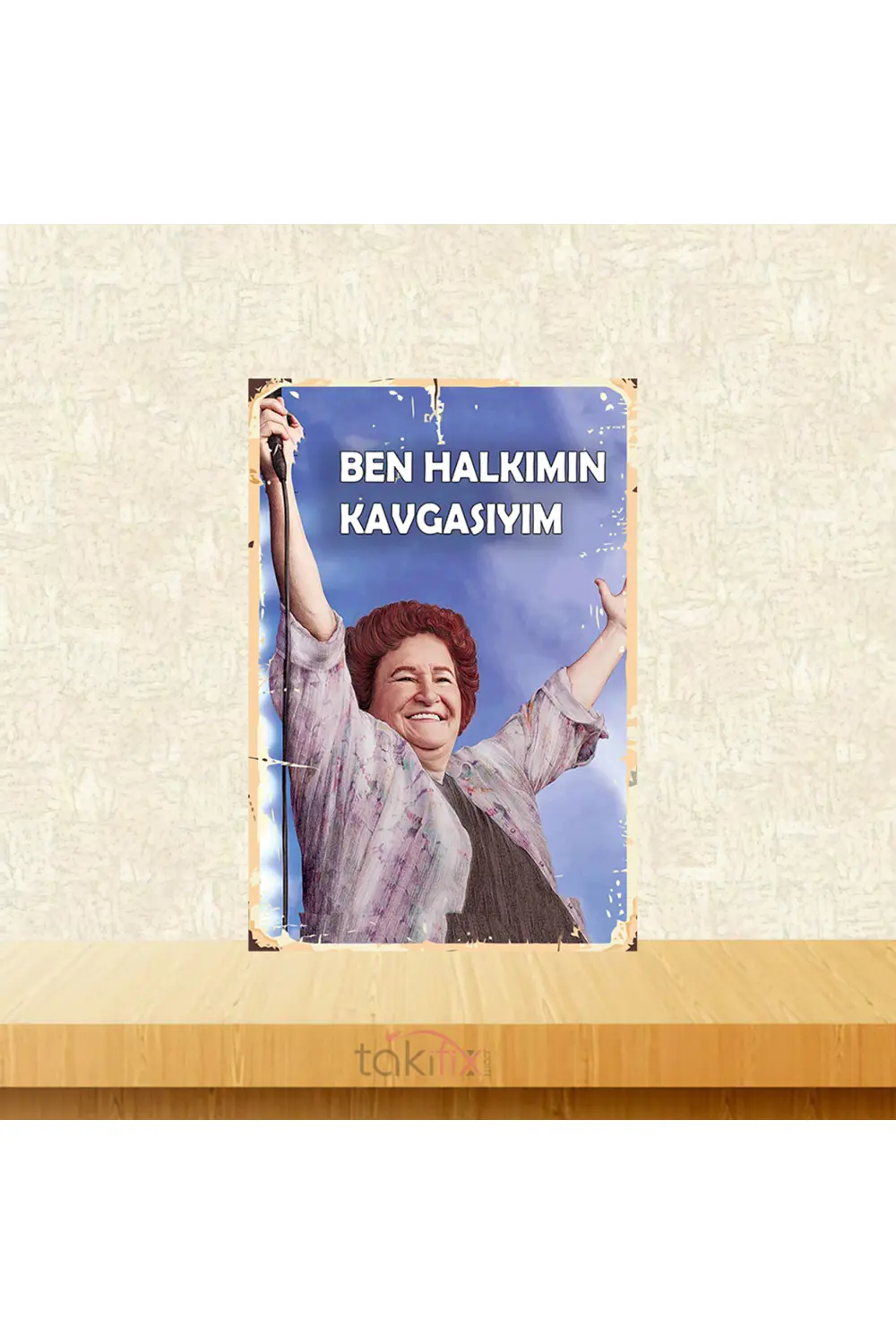 Ben Halkımın Kavgasıyım Selda Bağcan 20x30 Cm Retro Ahşap Tablo