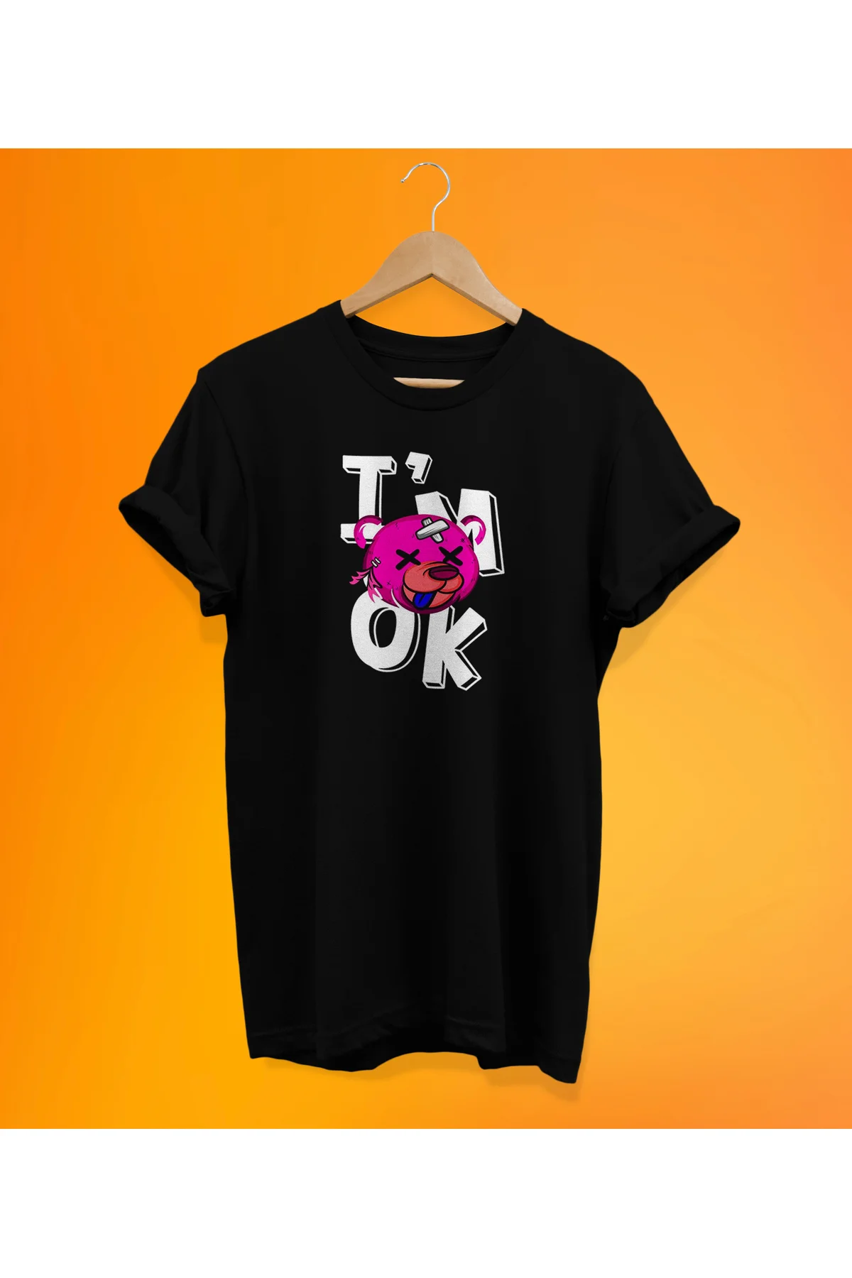 Ben İyiyim Baskılı Siyah, %100 Pamuk Basic (Normal Beden) T-Shirt