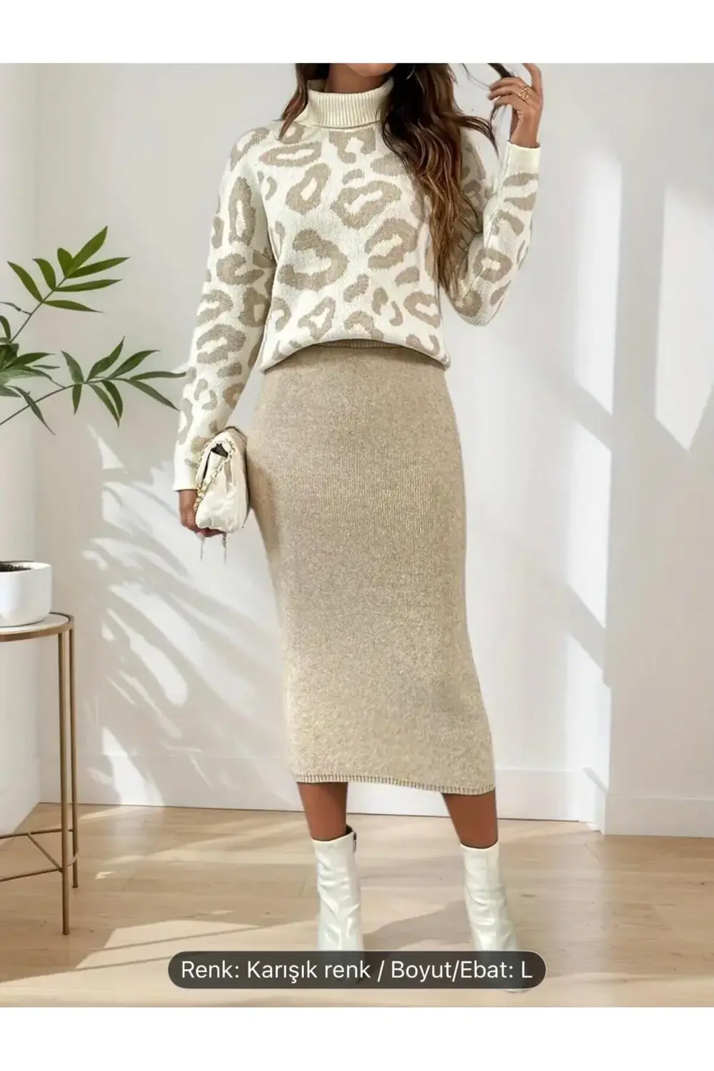 Benekli̇ Tam Balikçi Etek-kazak Kadin Tri̇ko 2'li̇ Takim