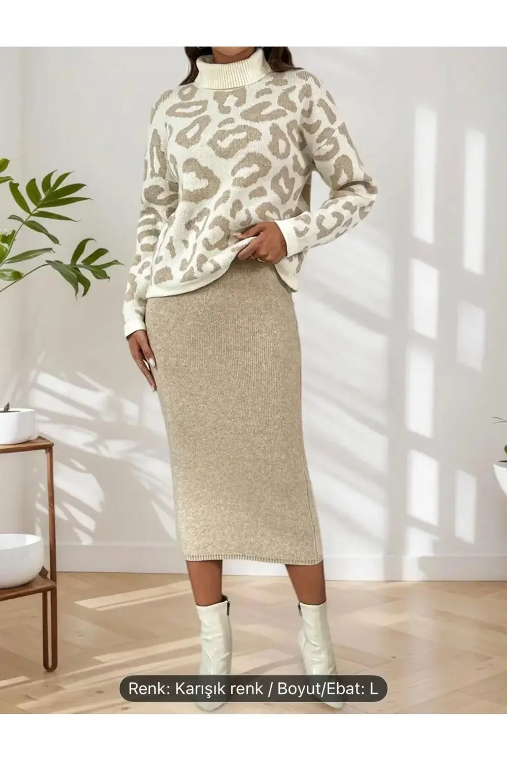 Benekli̇ Tam Balikçi Etek-kazak Kadin Tri̇ko 2'li̇ Takim