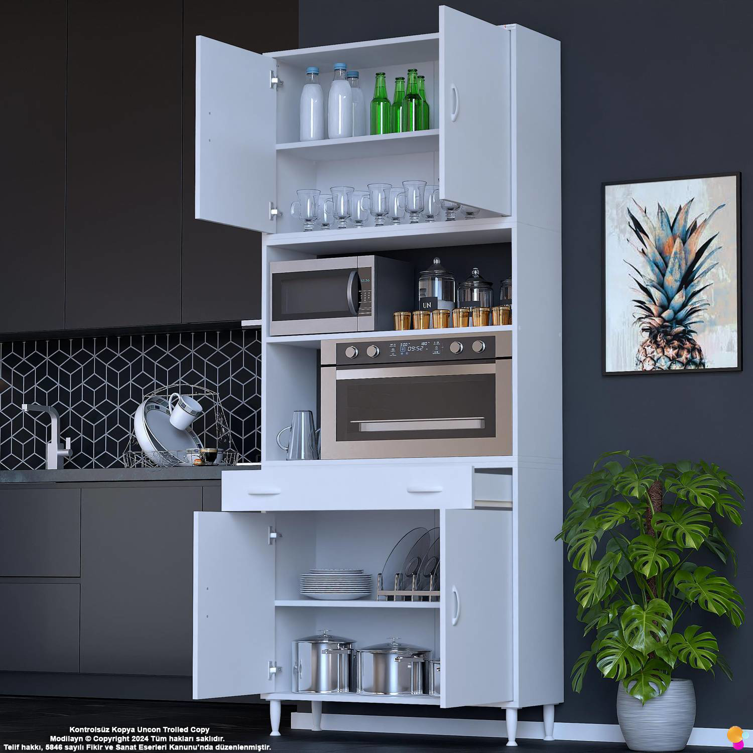 Bengi 100 cm Organizer Fırın Dolabı - Kahve Makinası Mutfak Robot - Görsel 4