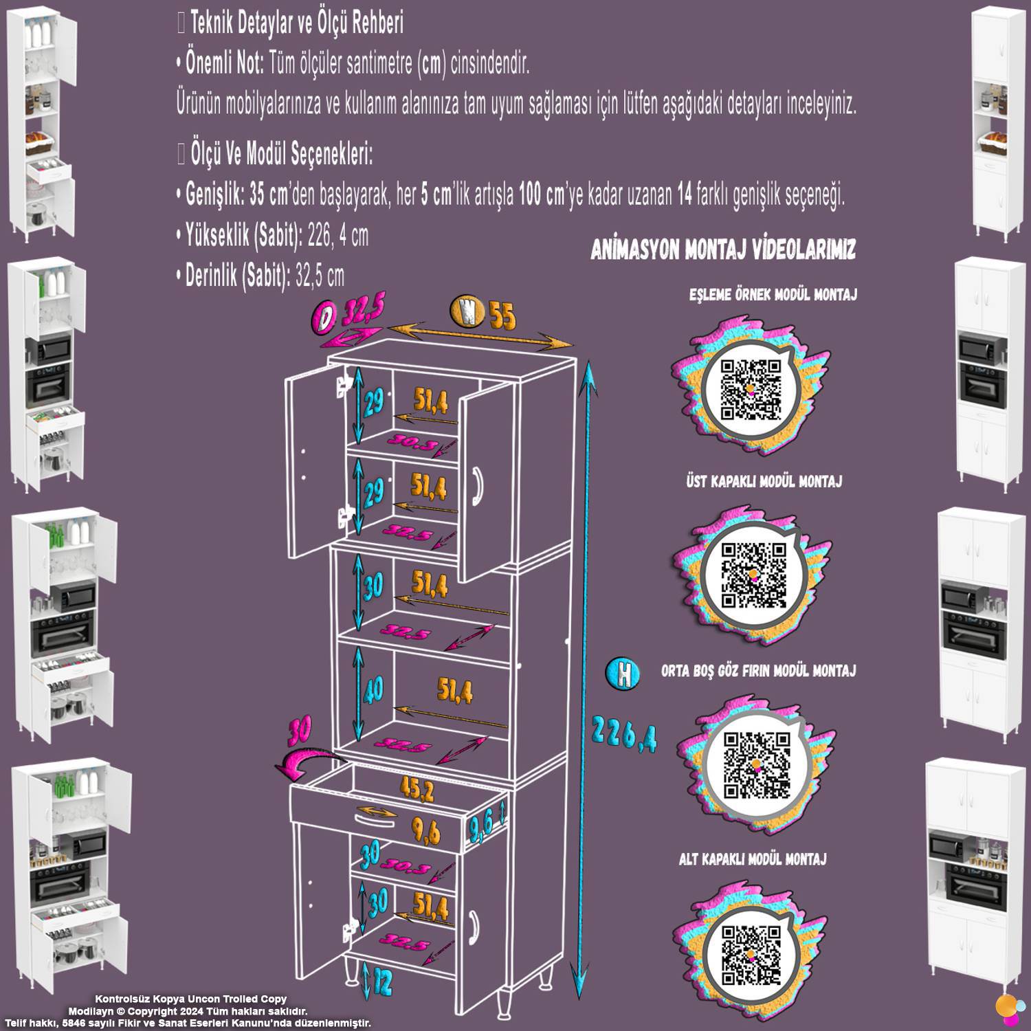 Bengi 55 cm Organizer Fırın Dolabı - Kahve Makinası Mutfak Robotu - Görsel 2