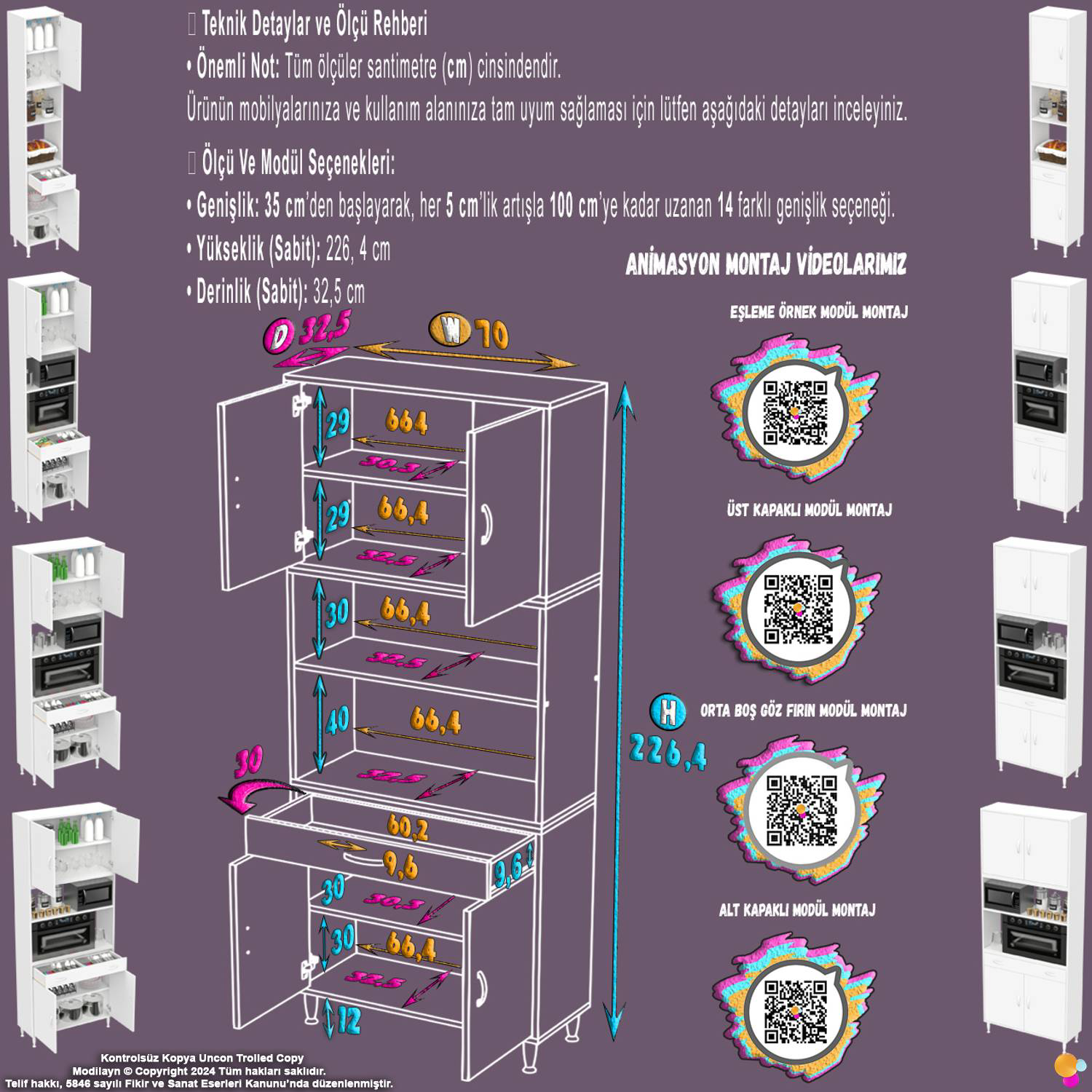 Bengi 70 cm Organizer Fırın Dolabı - Kahve Makinası Mutfak Robotu - Görsel 2