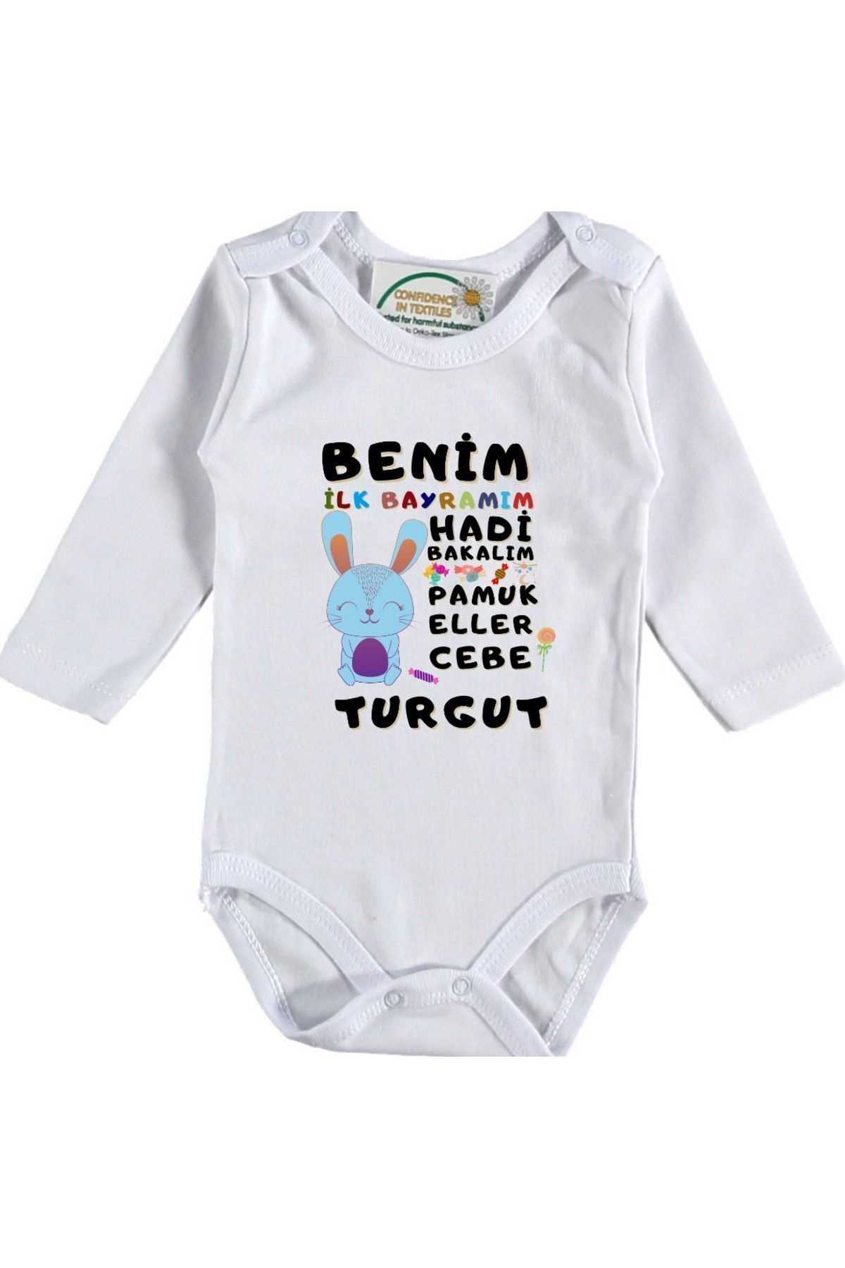 Benim İlk Bayramım Pamuk Eller cebe tavşanlı tasarım Yazılı Bebek