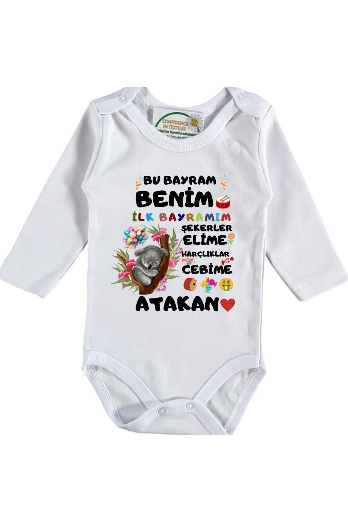 Benim İlk Bayramım Şekerler Elime Harçlıklar Cebime Yazılı Bebek Zıbın