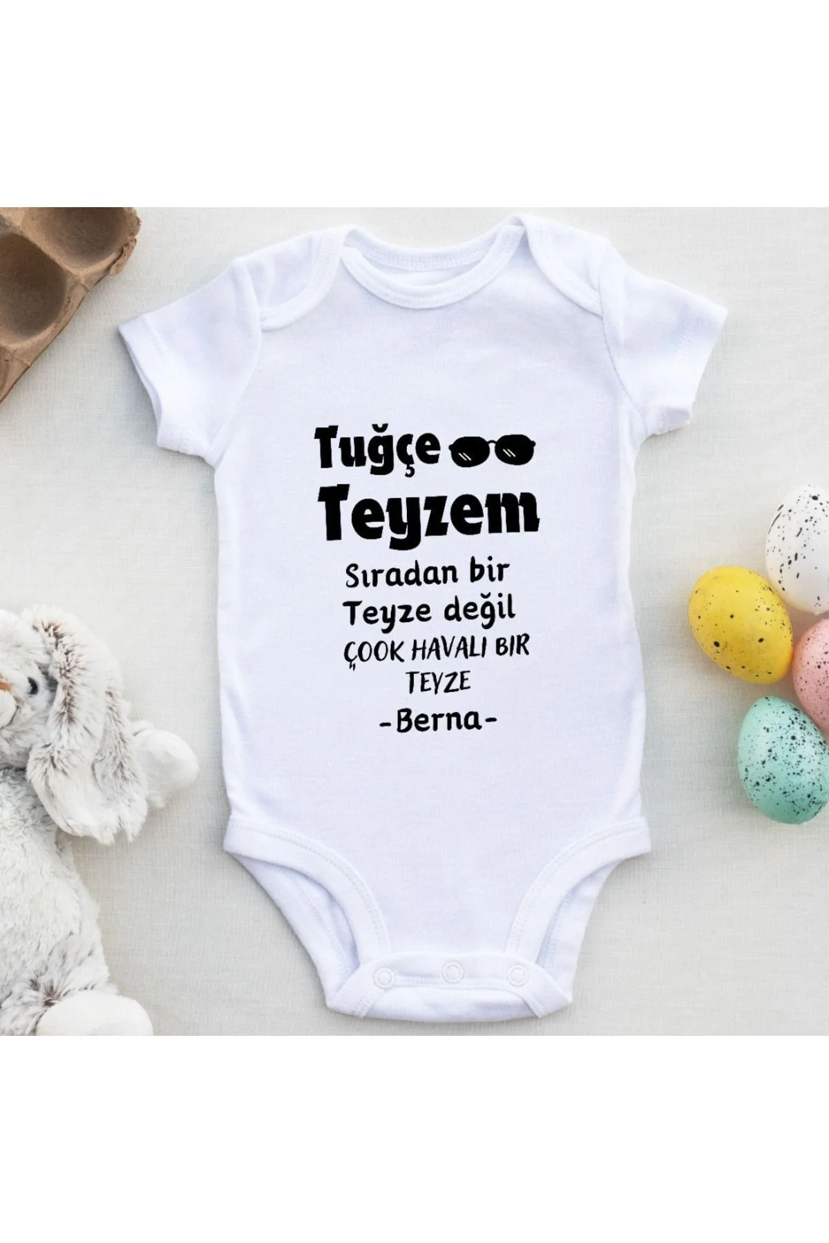 Benim Teyzem Sıradan Bir teyze Değil Çok Havalı Bir Teyze Yazılı Kişiye Özel Erkek Bebek Zıbın