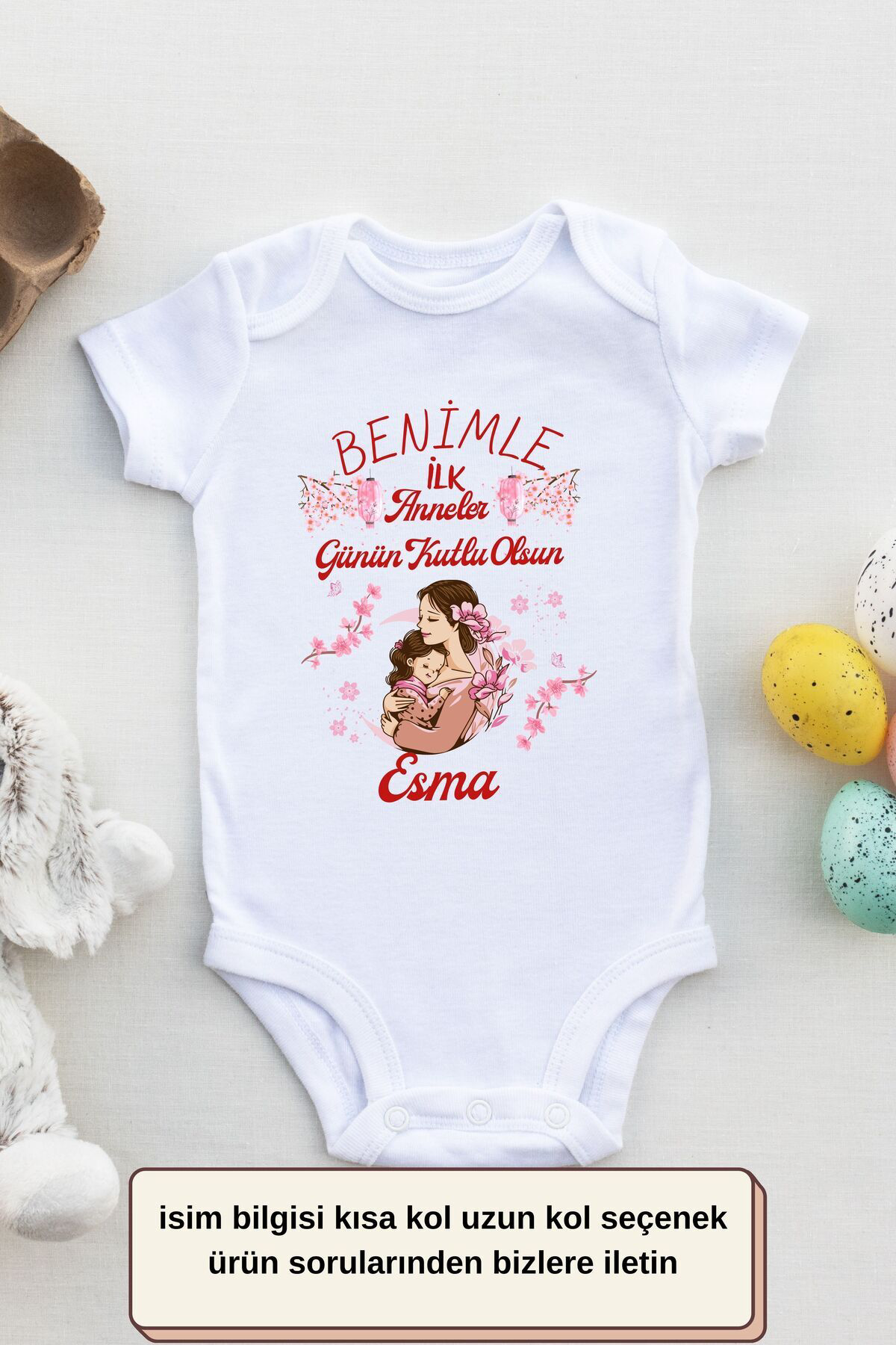 Benimle İlk Anneler Gününe Özel Yazılı Kişiye özel Bebek Zıbın - 