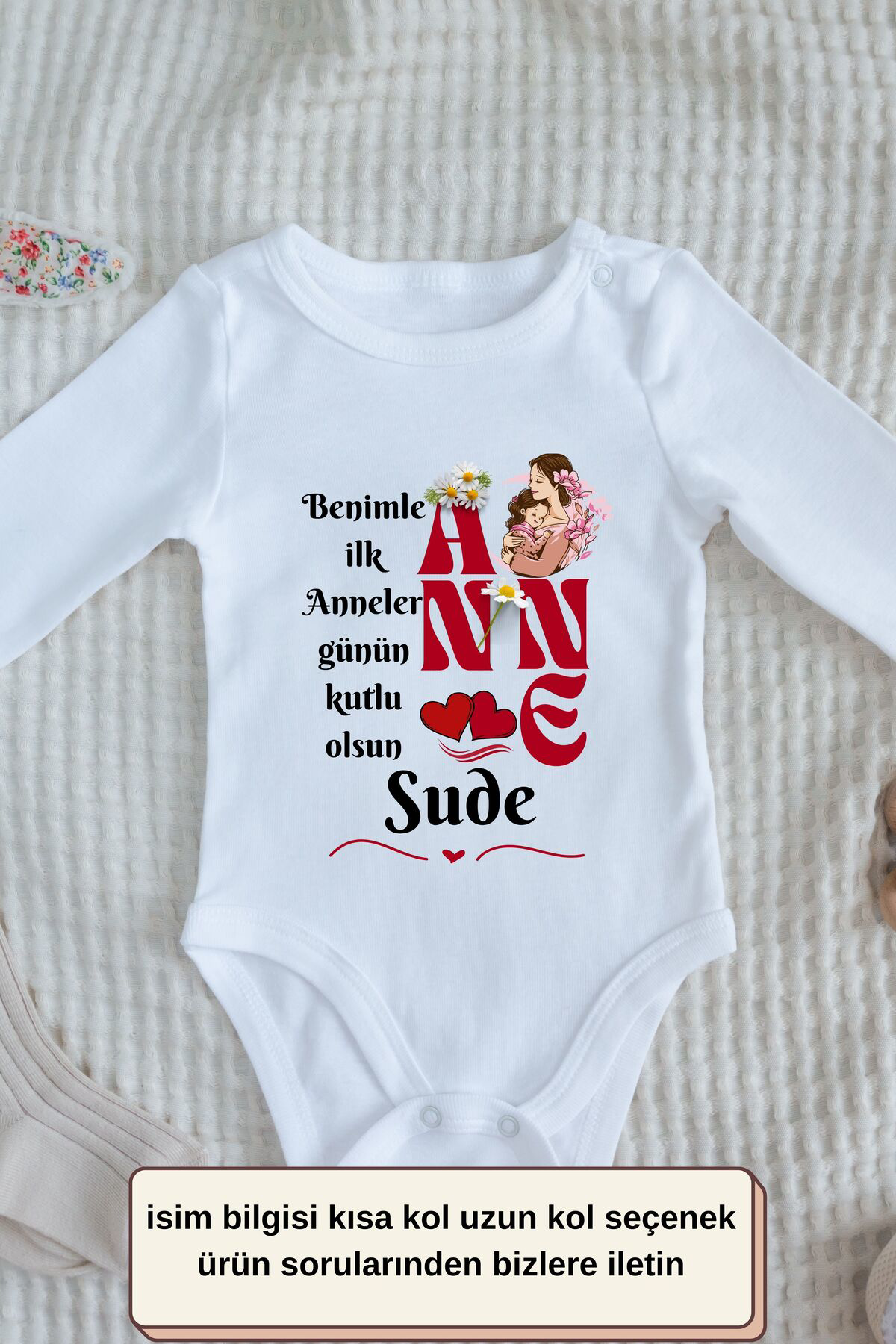 Benimle İlk Anneler Günü Yazılı Kişiye özel Bebek Zıbın