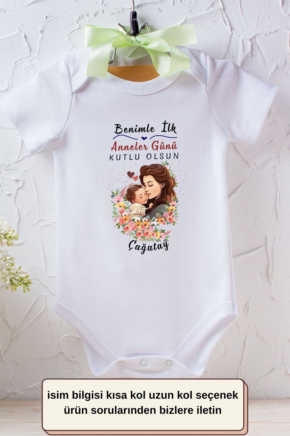 Benimle İlk Anneler Günü Yazılı Kişiye özel Bebek Zıbın - %100 Pa