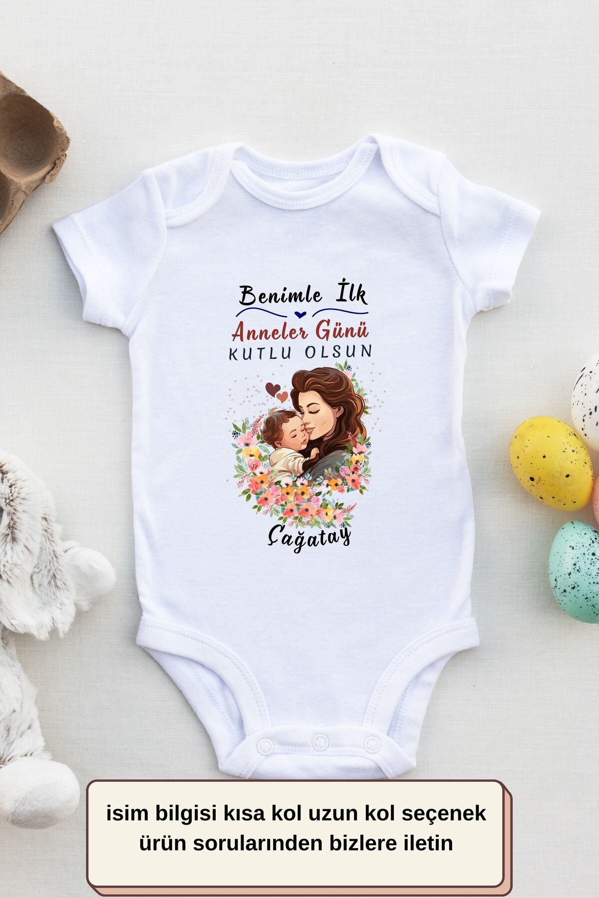 Benimle İlk Anneler Günü Yazılı Kişiye özel Bebek Zıbın - %100 Pa