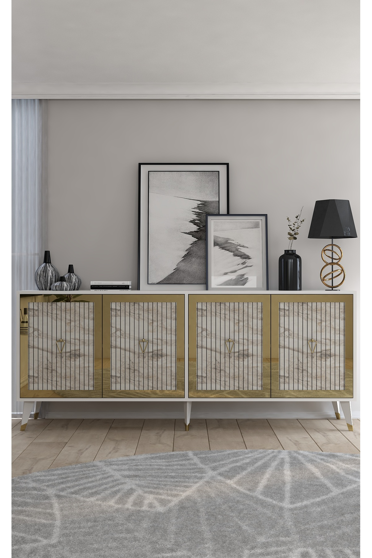 Cantek Dizayn Bennerct (Kx180) Konsol Beyaz-Efesmermer-Altın