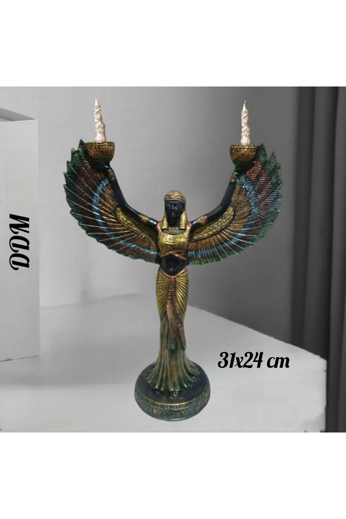 Dodemert Home Bereket Sağlık Tanrıçası Siyah İsis Dekoratif Biblo Heykel Şamdan