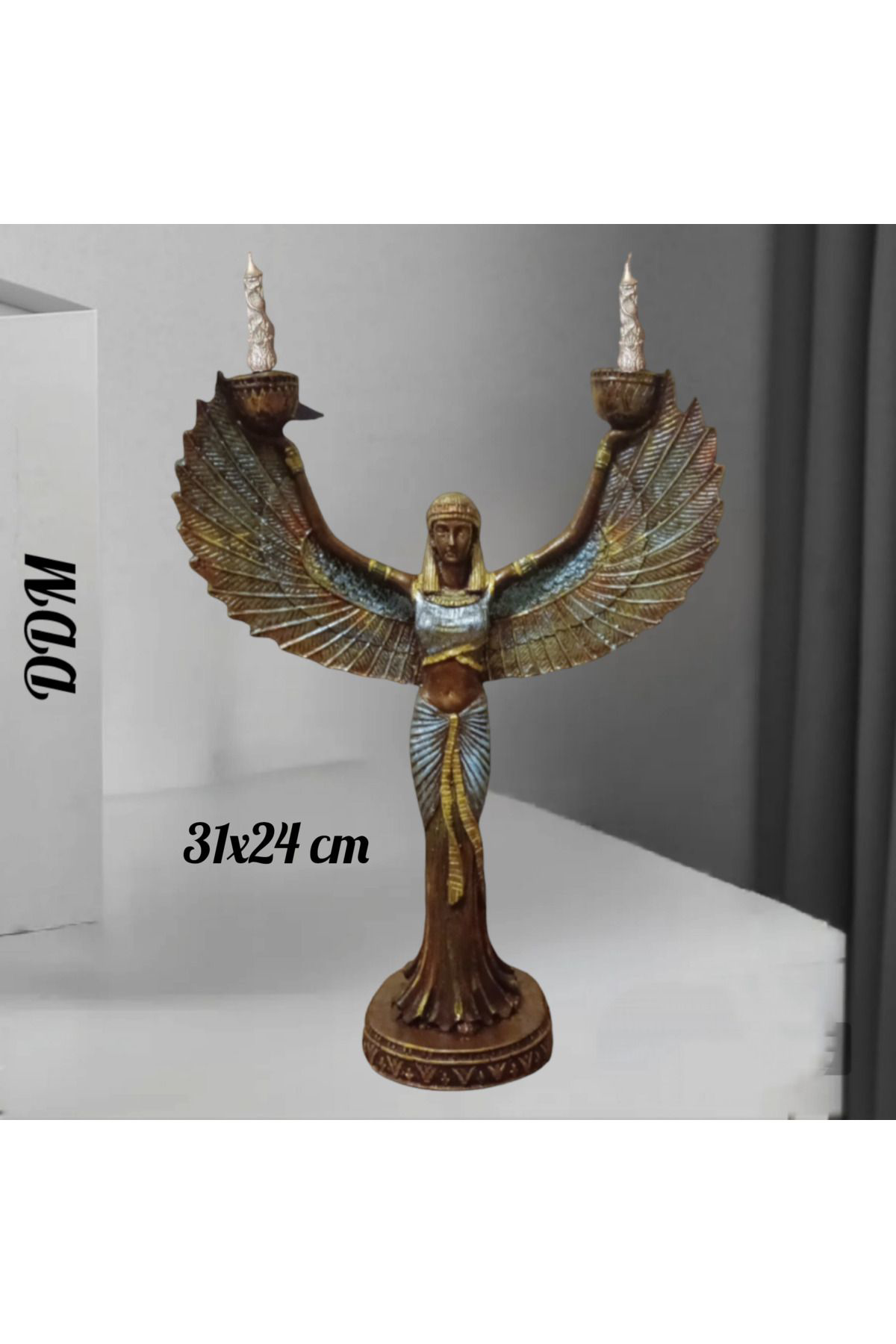 Dodemert Home Bereket Sağlık Tanrıçası İsis Dekoratif Biblo Heykel Şamdan