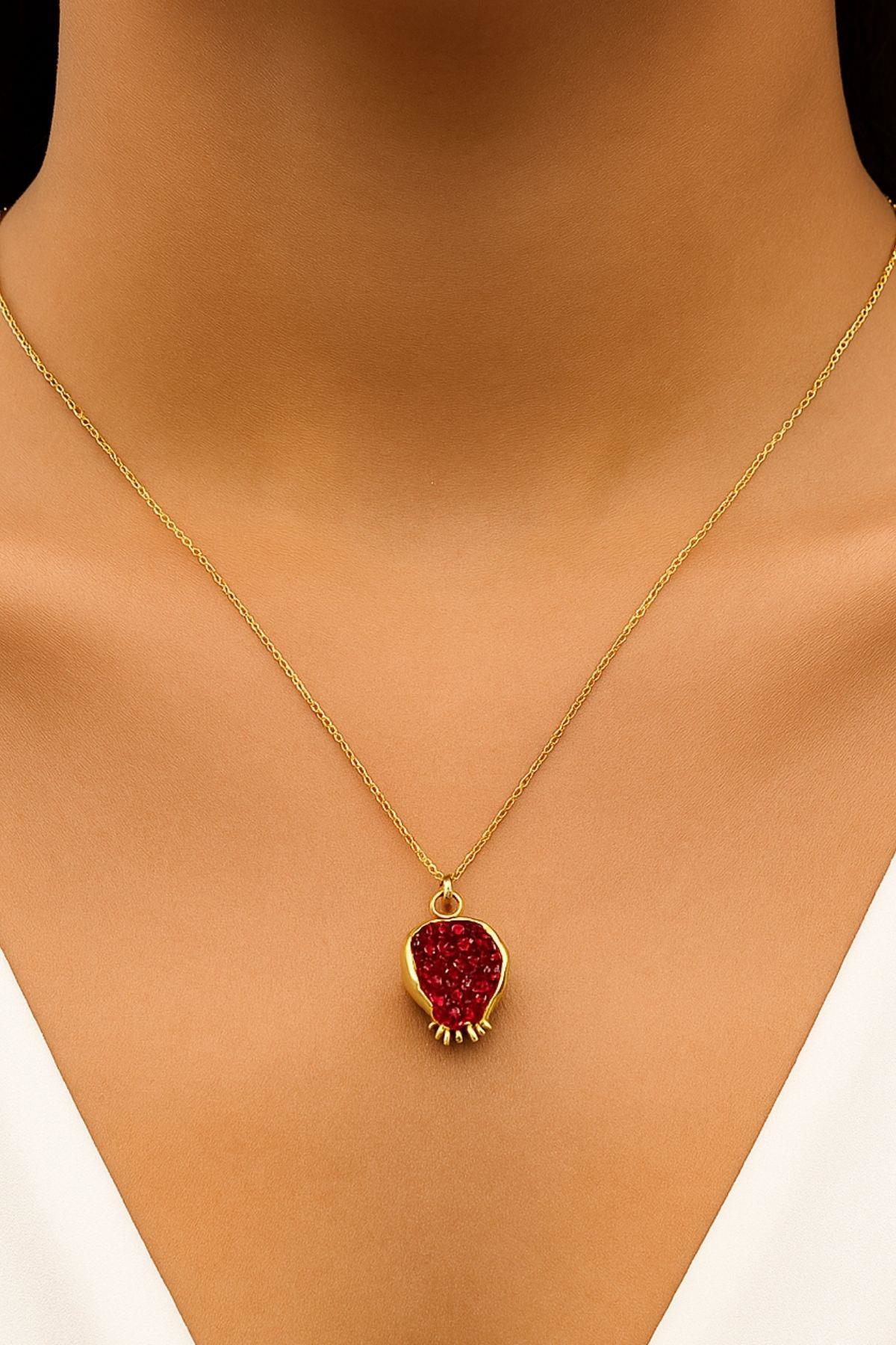 Beyisa Bereket Serisi Kırmızı Kadın Nar Otantik Gümüş Kolye