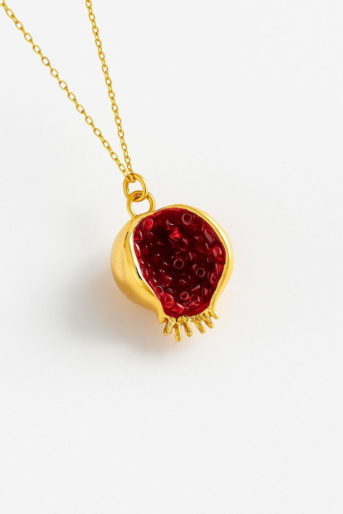 Beyisa Bereket Serisi Kırmızı Kadın Nar Otantik Gümüş Kolye