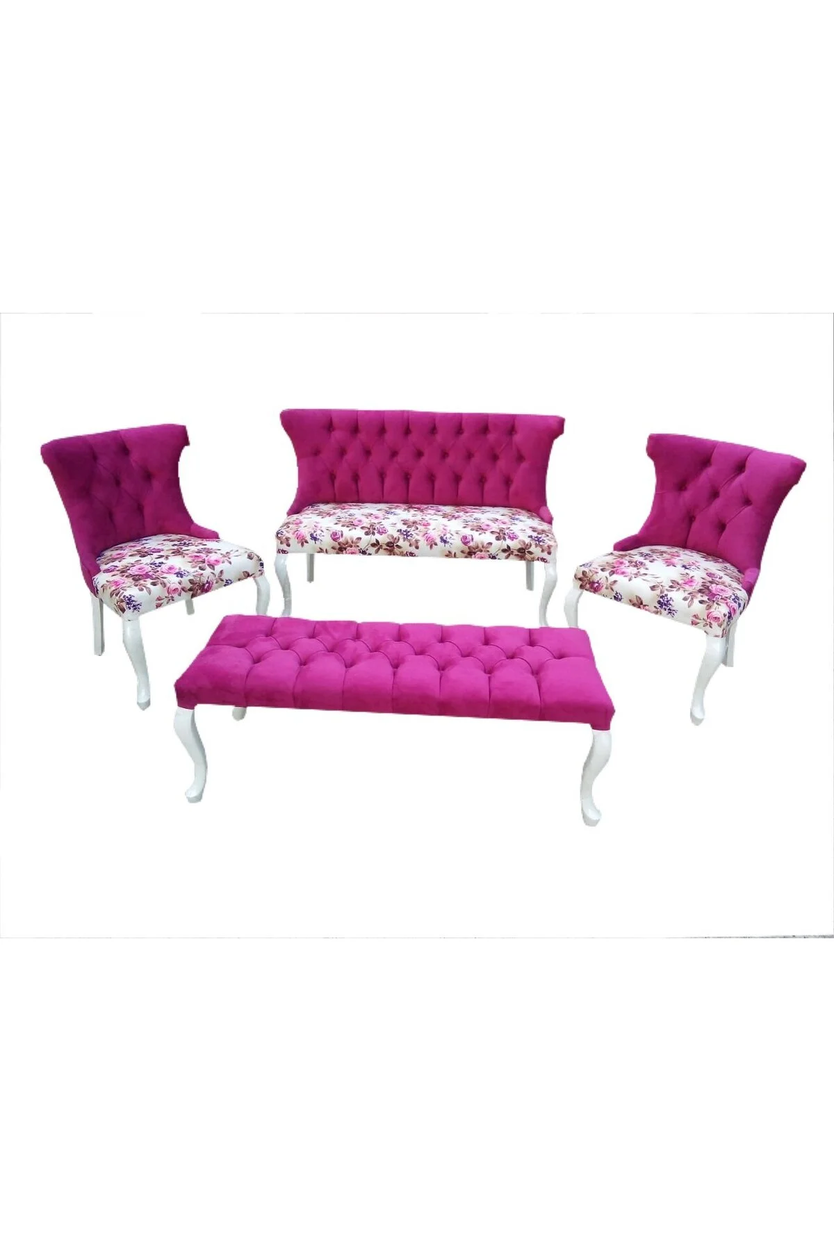 Berjer 12525 ÇAY SET Kayın ASLAN Ayak Model Parlak Beyaz Kapitone Babayface Kumaş Berjer 12525 ÇAY SET Kayın ASLAN Ayak Model Parlak Beyaz Kapitone Babayface Kumaş