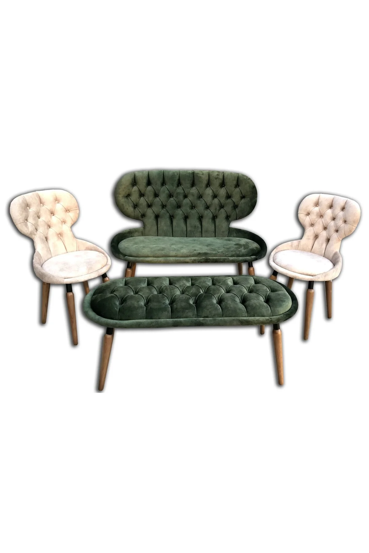 Berjer 12605 Çay Set Model Tk Metal Kayın RETRO ayak Kapiton Kalite Kumaş Döşem - Görsel 2