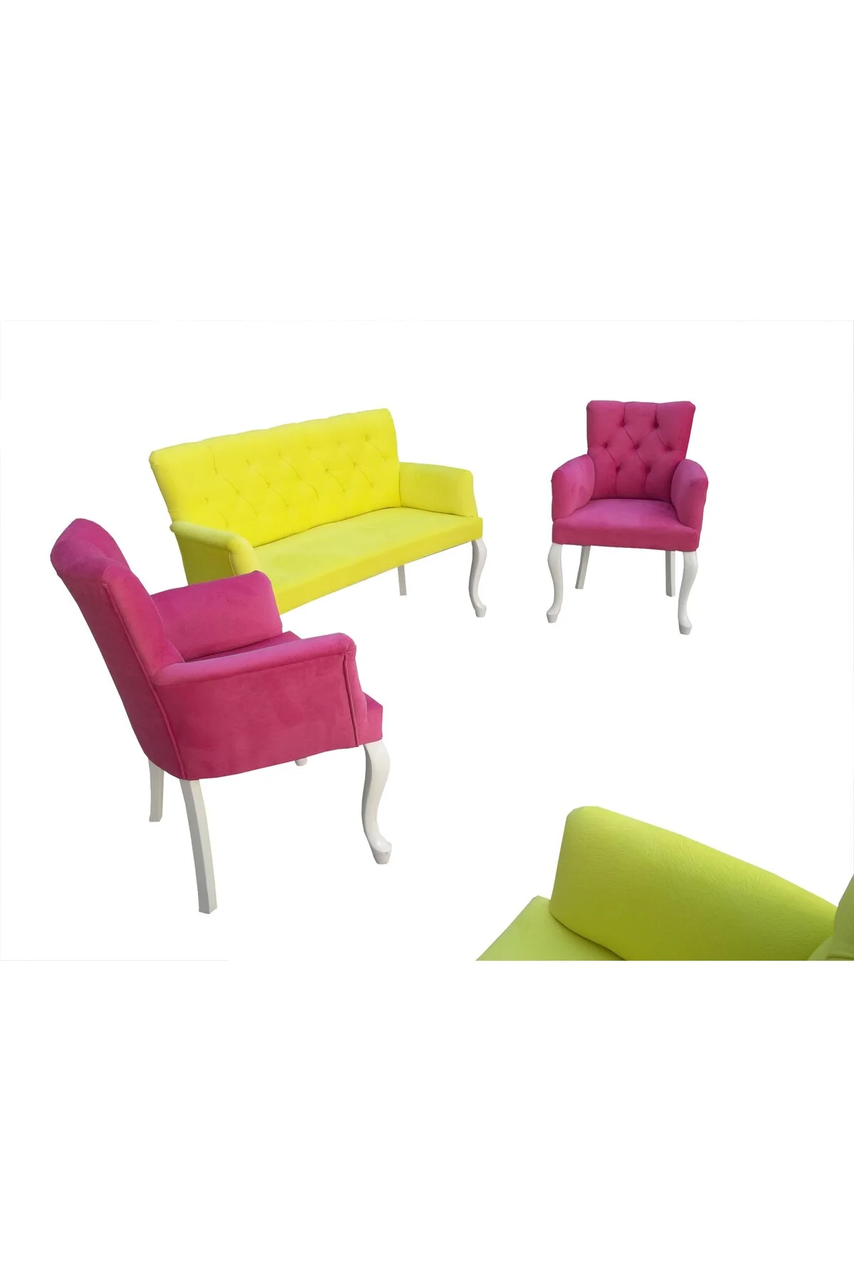Berjer Tk 13863 Kapitone Pembe Fosforlu Sarı Kayın Torna Aslan Lükens Parlk Beyaz Berjer Tk 13863 Kapitone Pembe Fosforlu Sarı Kayın Torna Aslan Lükens Parlk Beyaz - Görsel 2