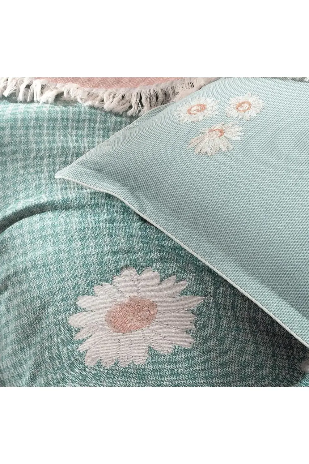 Sarev Berni Yeşil Çift Kişilik %100 Pamuk İpliği Boyalı Pike Takımı