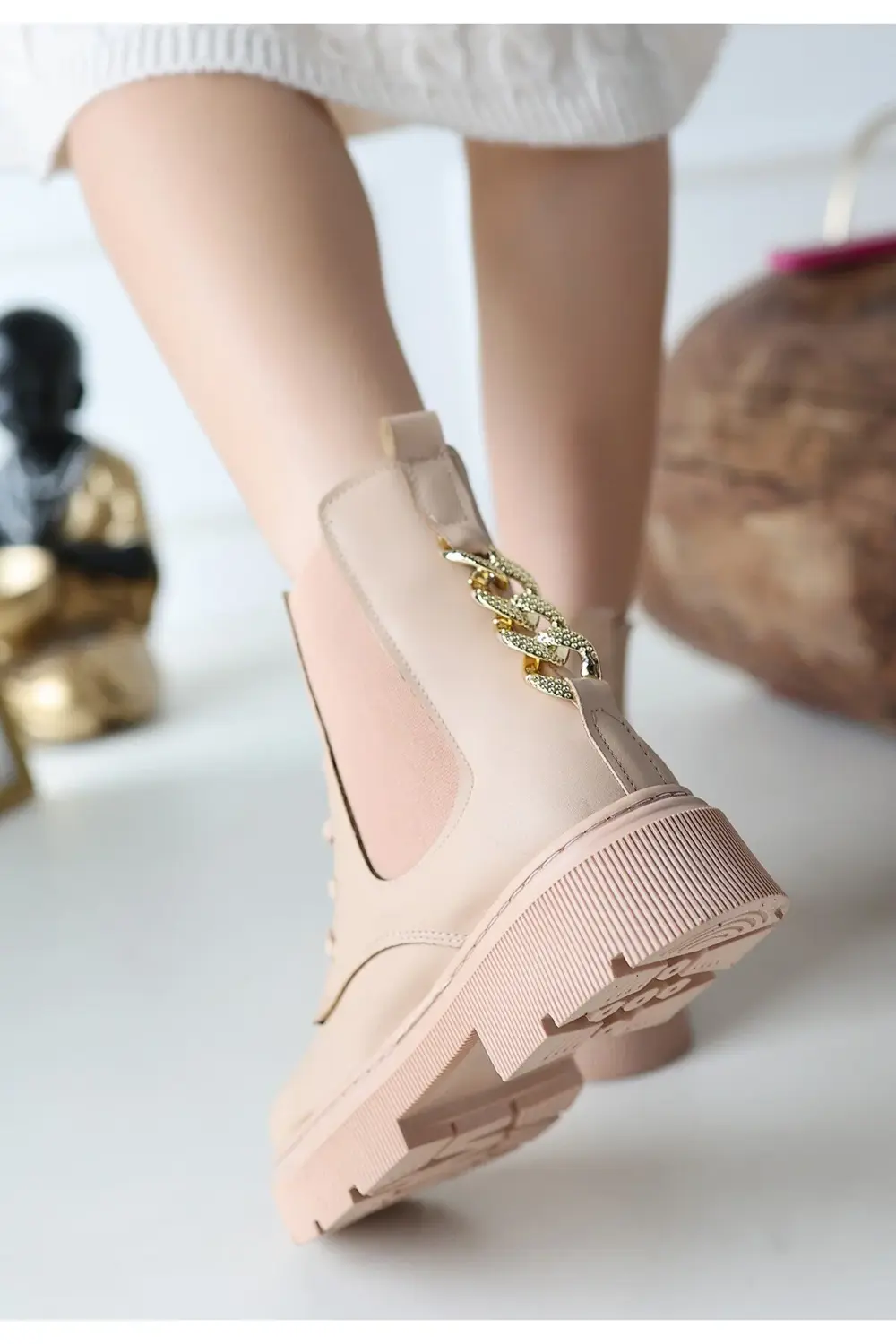 BerniShoes Harte Nude Cilt Bağcıklı Bot