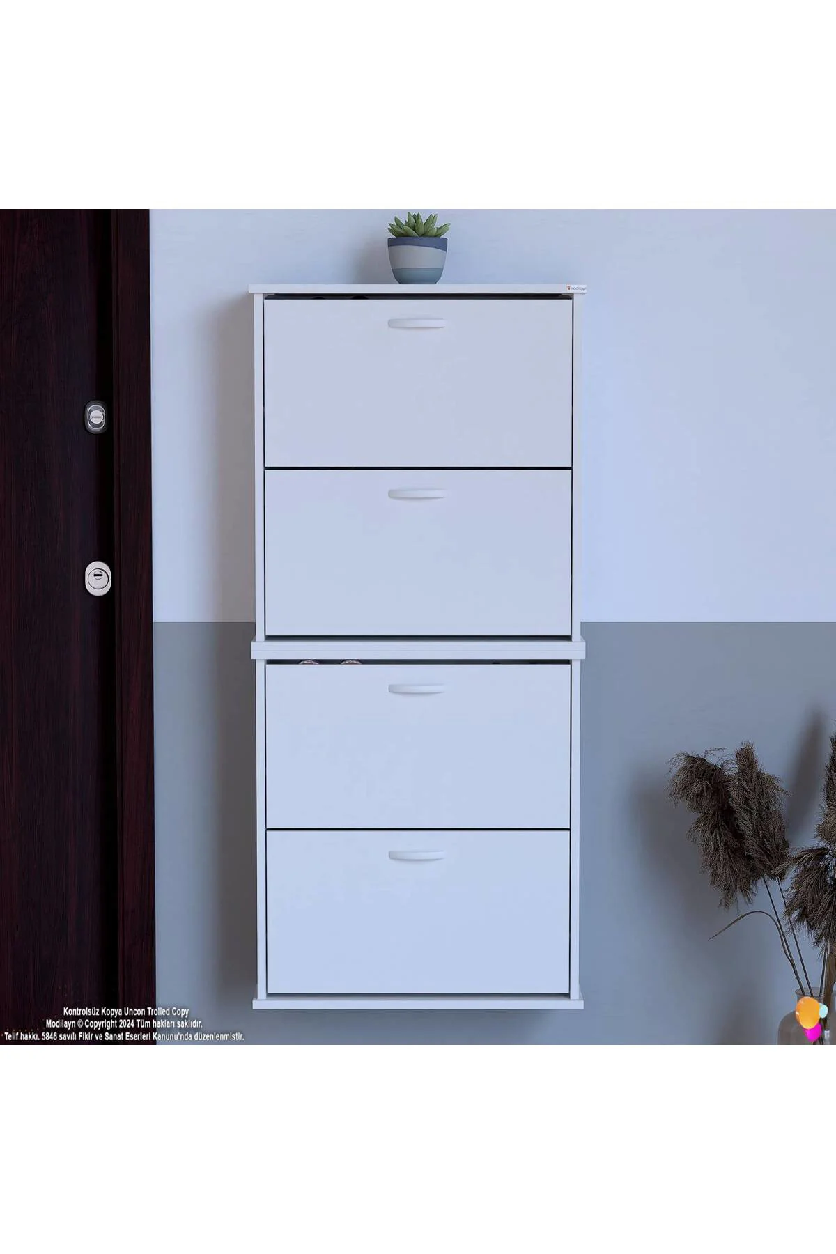 Berrak Beyaz 8 Bölmeli Ayakkabılık 72 cm Genişlikte Duvara Monte 