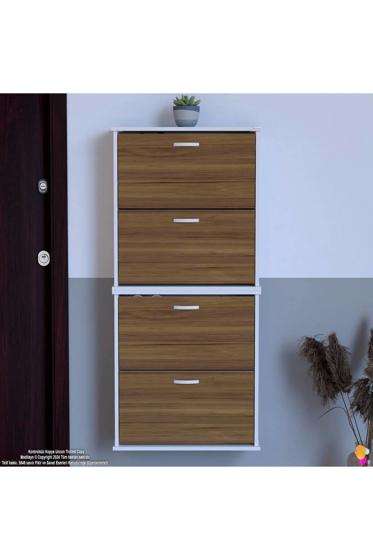 Berrak Ceviz 8 Bölmeli Ayakkabılık 72 cm Genişlikte Duvara Monte 