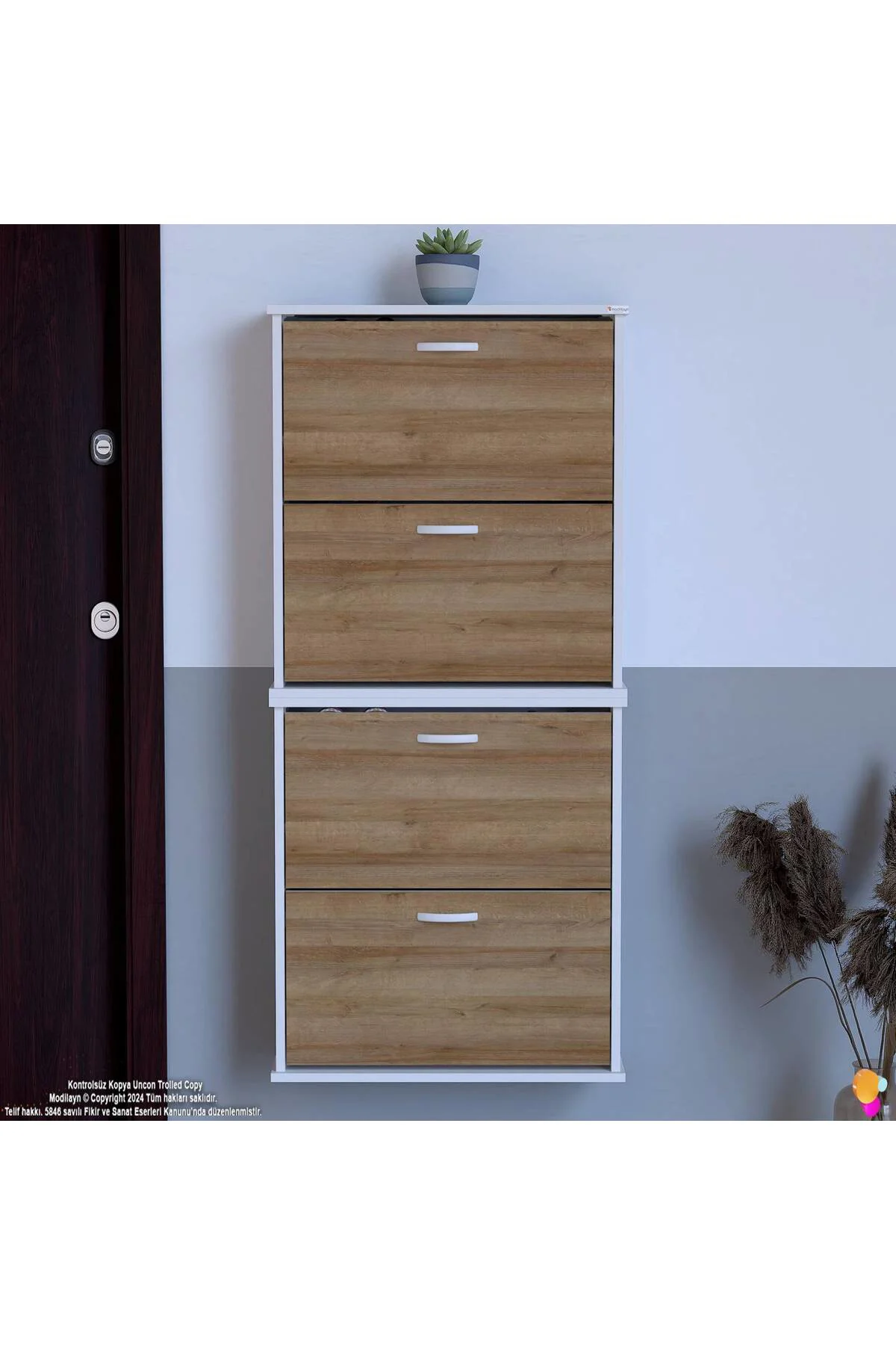 Berrak Meşe 8 Bölmeli Ayakkabılık 72 cm Genişlikte Duvara Monte 7