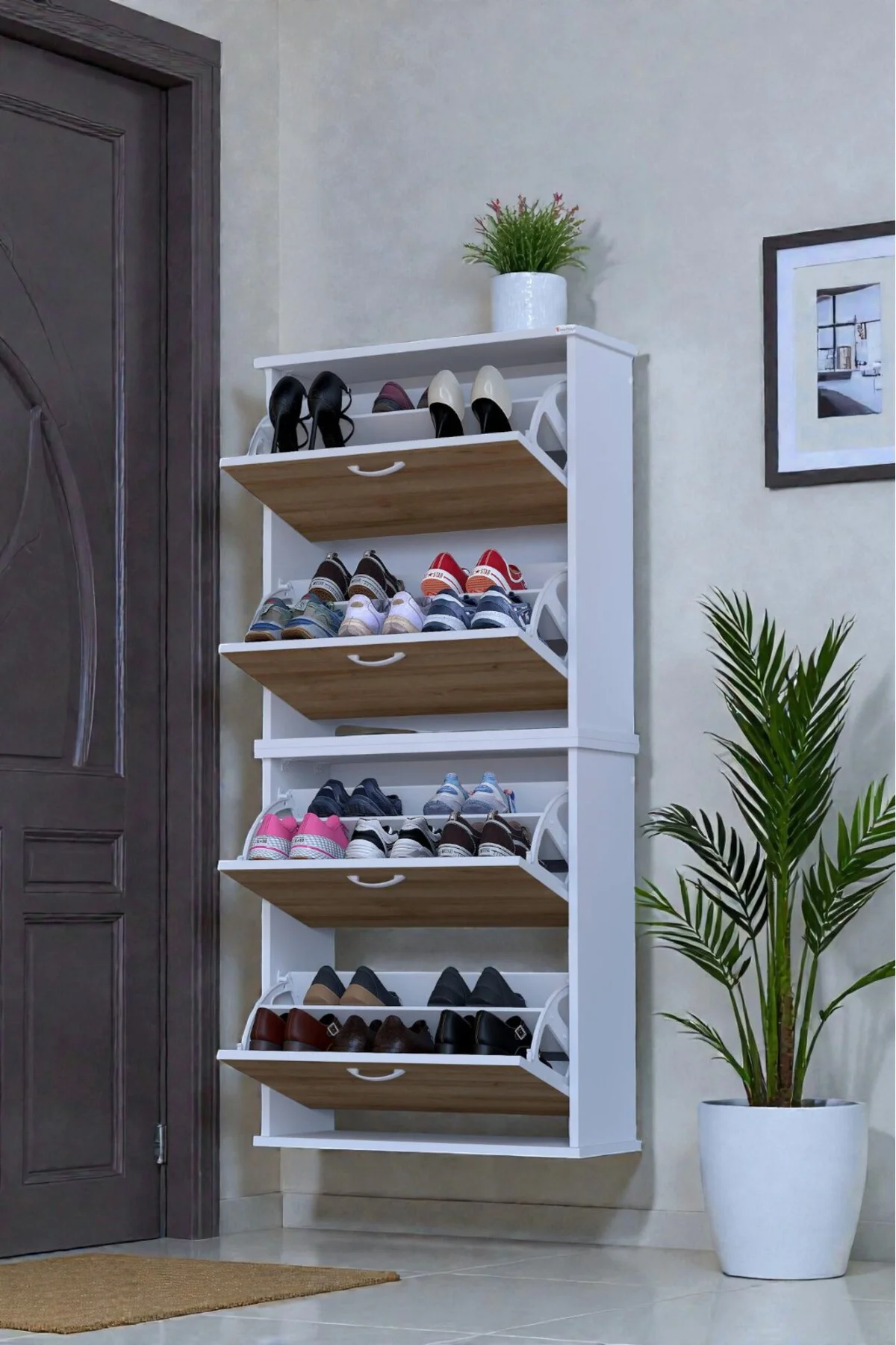 Berrak Meşe 8 Bölmeli Ayakkabılık 72 cm Genişlikte Duvara Monte 7