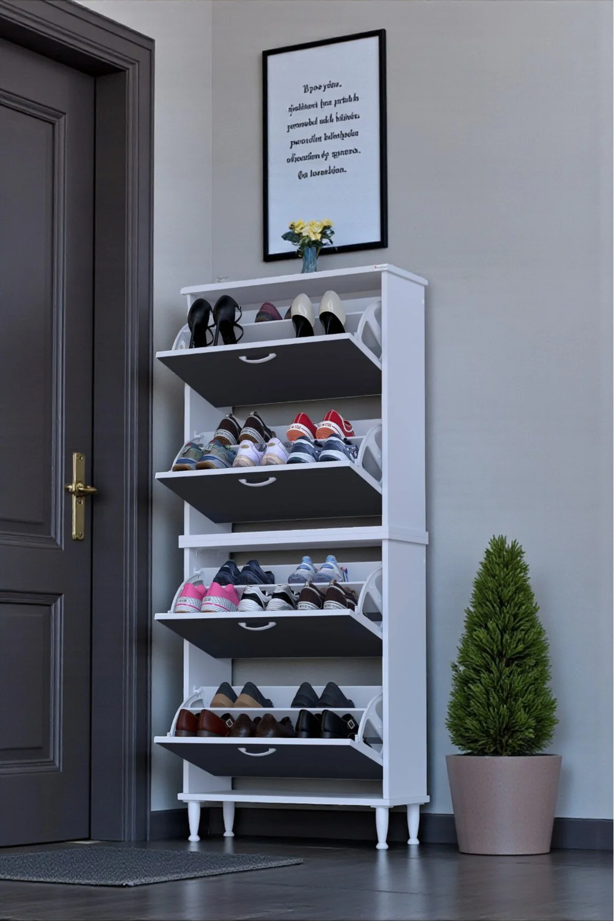 Berry Antrasit 8 Raflı 4 Düşer Kapaklı Ayakkabılık 72 cm Genişlik Berry Antrasit 8 Raflı 4 Düşer Kapaklı Ayakkabılık 72 cm Genişlik