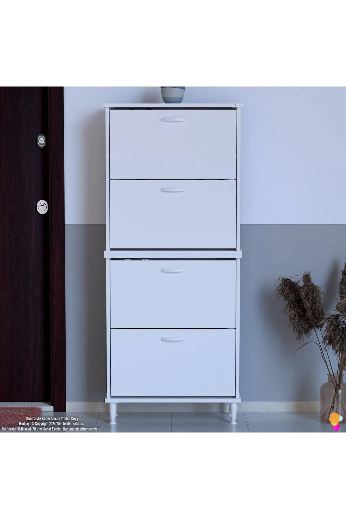 Berry Beyaz 8 Raflı 4 Düşer Kapaklı Ayakkabılık 72 cm Genişlik x Berry Beyaz 8 Raflı 4 Düşer Kapaklı Ayakkabılık 72 cm Genişlik x