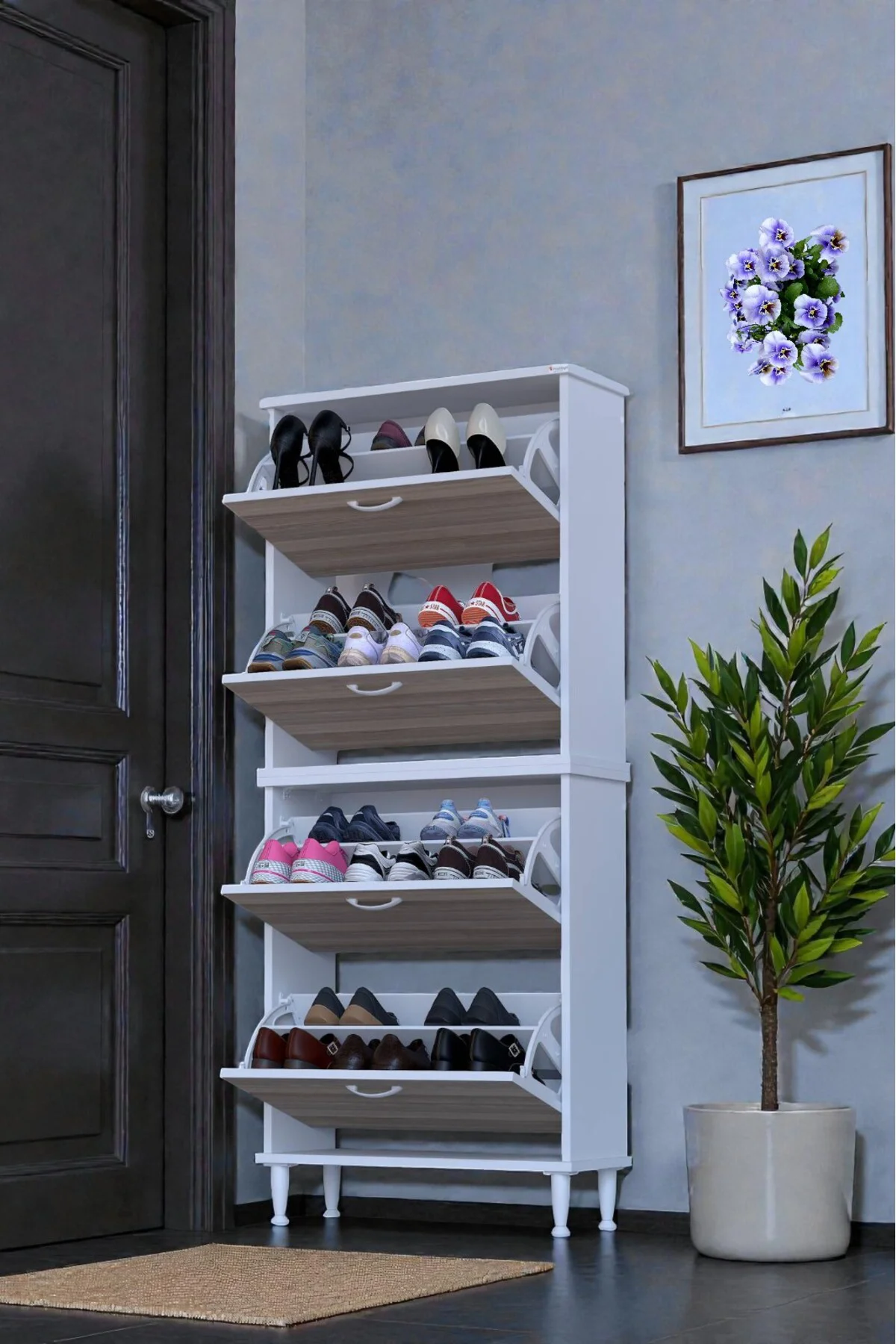 Berry Cordoba 8 Raflı 4 Düşer Kapaklı Ayakkabılık 72 cm Genişlik 