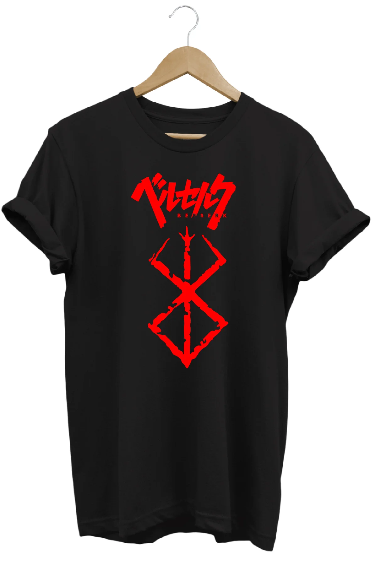 Berserk Sembol Anime Baskı Desenli Kısa Kollu Pamuklu Bisiklet Yaka Siyah T-shirt Berserk Sembol Anime Baskı Desenli Kısa Kollu Pamuklu Bisiklet Yaka Siyah T-shirt