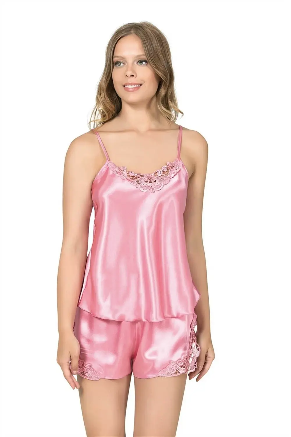Beruflic Koyu Pembe saten Babydoll Şort Takım Beruflic Koyu Pembe saten Babydoll Şort Takım