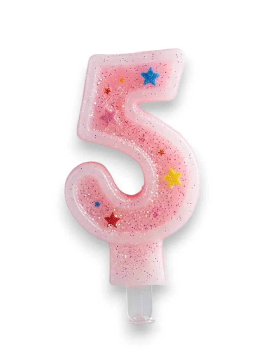 Beş Rakamlı Pembe Mum Doğum Günü Pasta Mumu ( 7X3) cm - Sayılı Mu