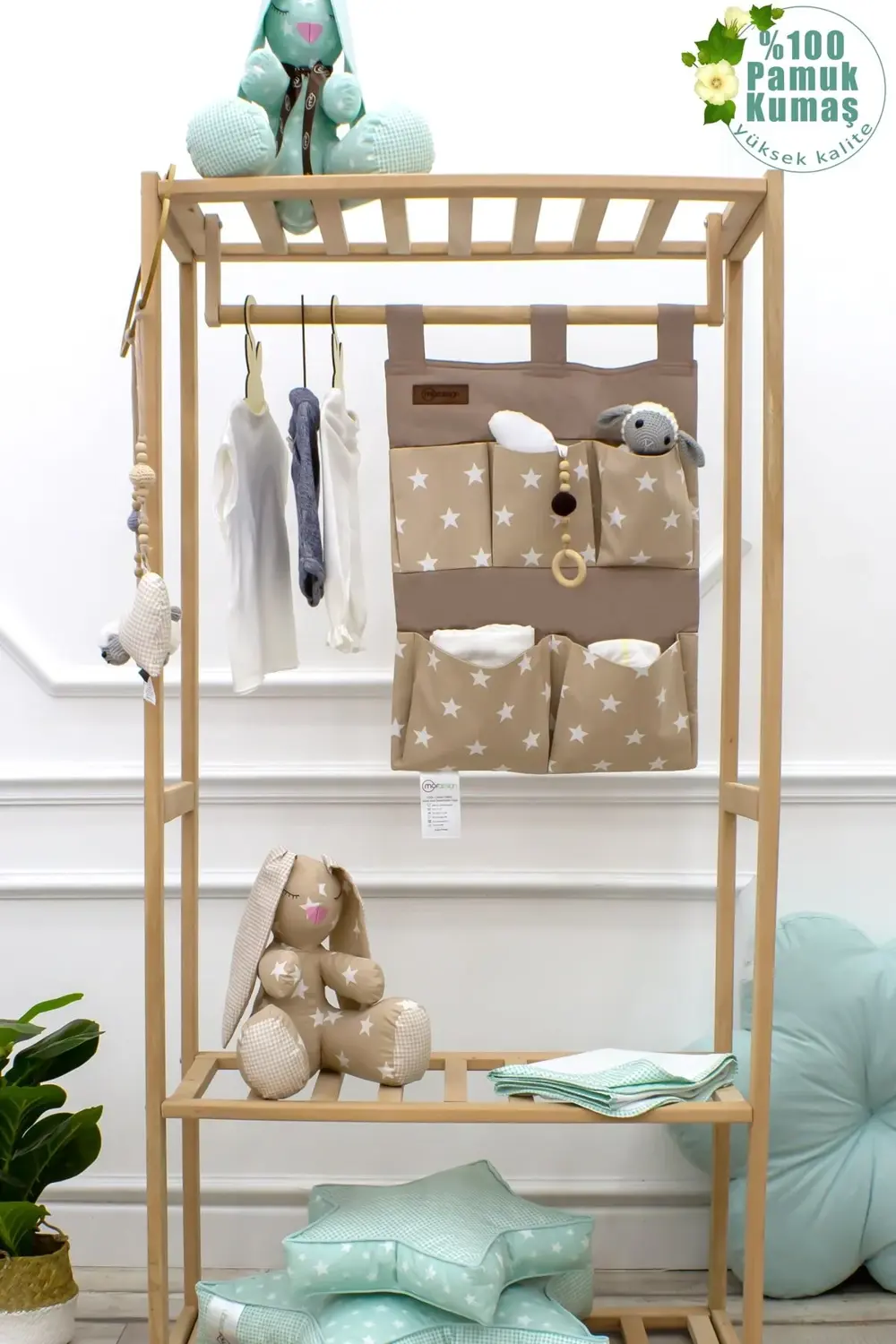 Beşik Yanı Düzenleyici, 5 Cepli Bebek Odası Organizeri, Cırtlı As