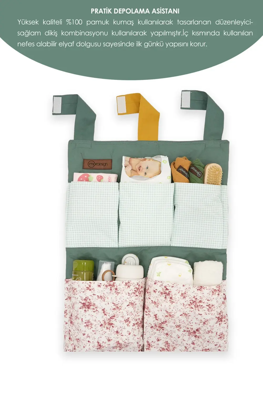 Beşik Yanı Düzenleyici, 5 Cepli Bebek Odası Organizeri, Cırtlı As