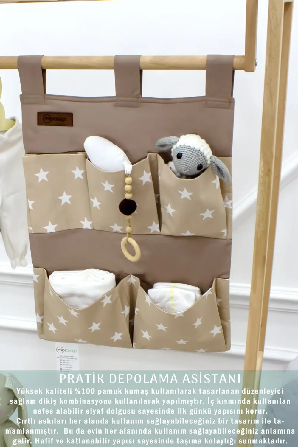 Beşik Yanı Düzenleyici, 5 Cepli Bebek Odası Organizeri, Cırtlı As