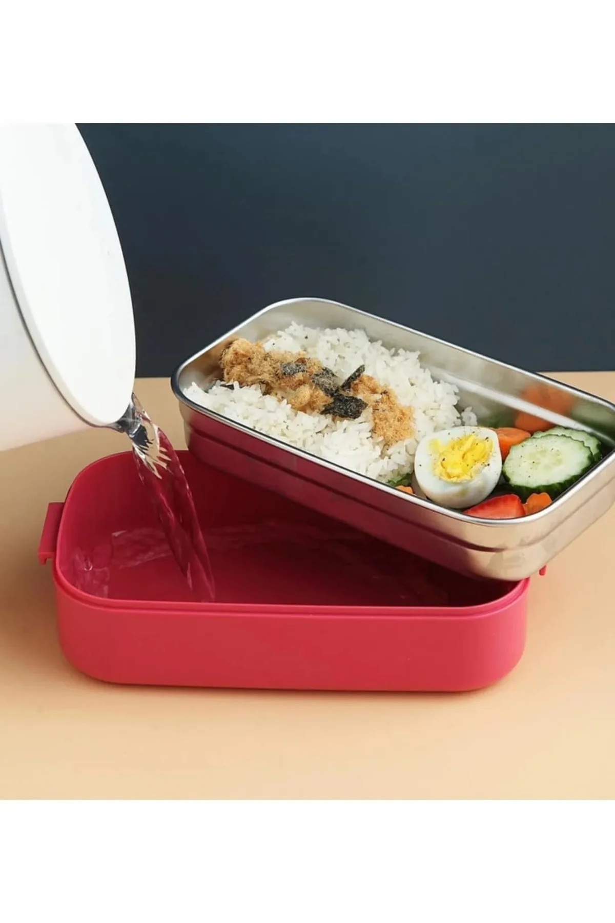 Beslenme Kutusu İki Katlı - Paslanmaz Çelik - 1400ml ( Kaşık ve Ç
