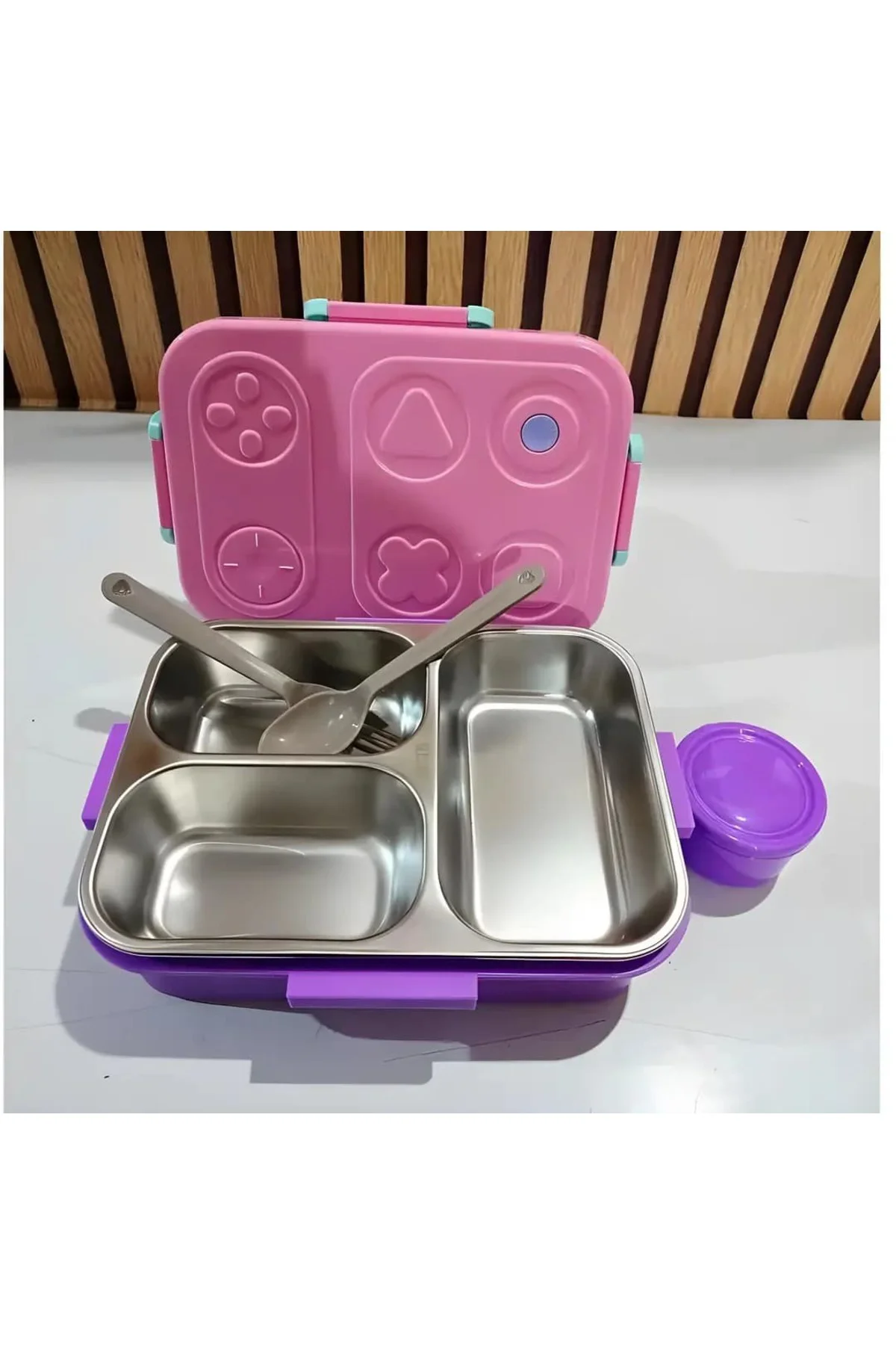 Beslenme Kutusu Paslanmaz Çelik - 830 ml 3 Bölmeli Renkli Desenli