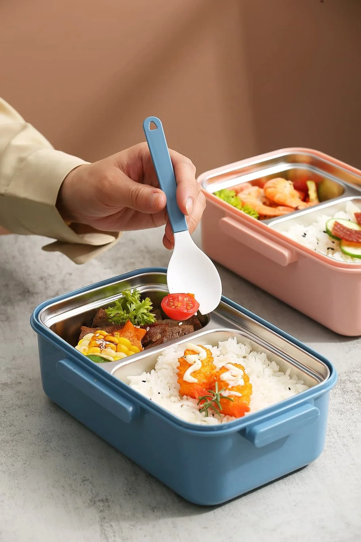 Beslenme Kutusu Tek Katlı Paslanmaz Çelik - 900 ml 2 Bölmeli Yeni
