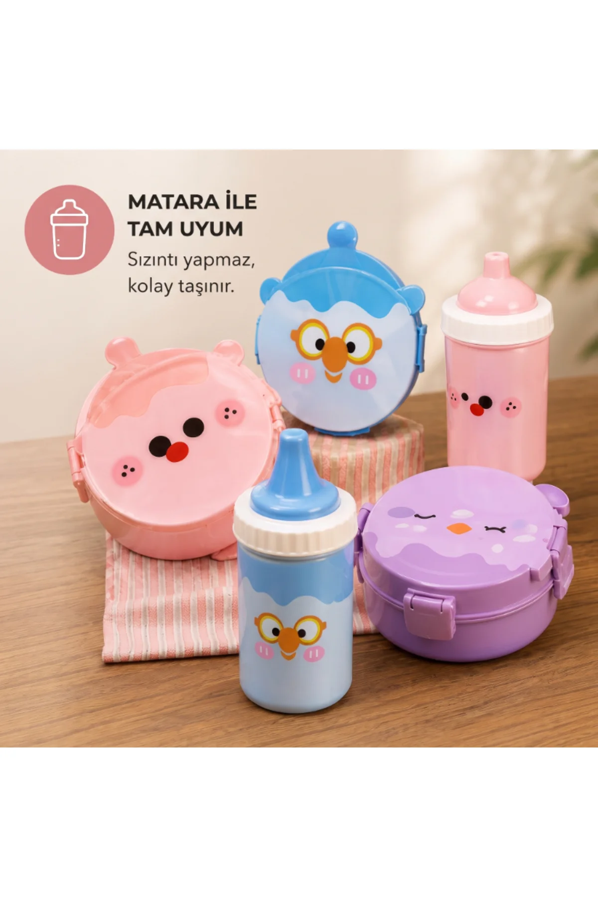 Beslenme ve Yemek Seti - Sızdırmaz Mataralı - 3 Bölmeli Kap - Görsel 3