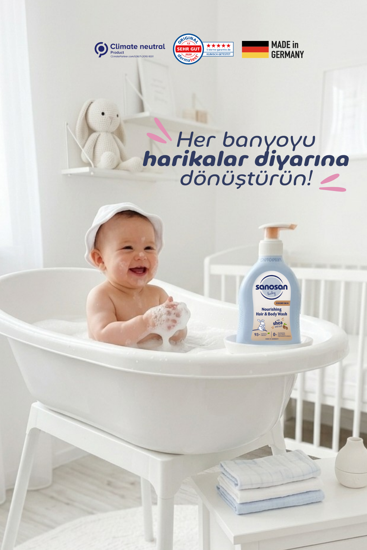 Besleyici Bebek Saç ve Vücut Şampuanı 200 ml – Shea Özlü ve Panthenollü Nemlendirici Bakım