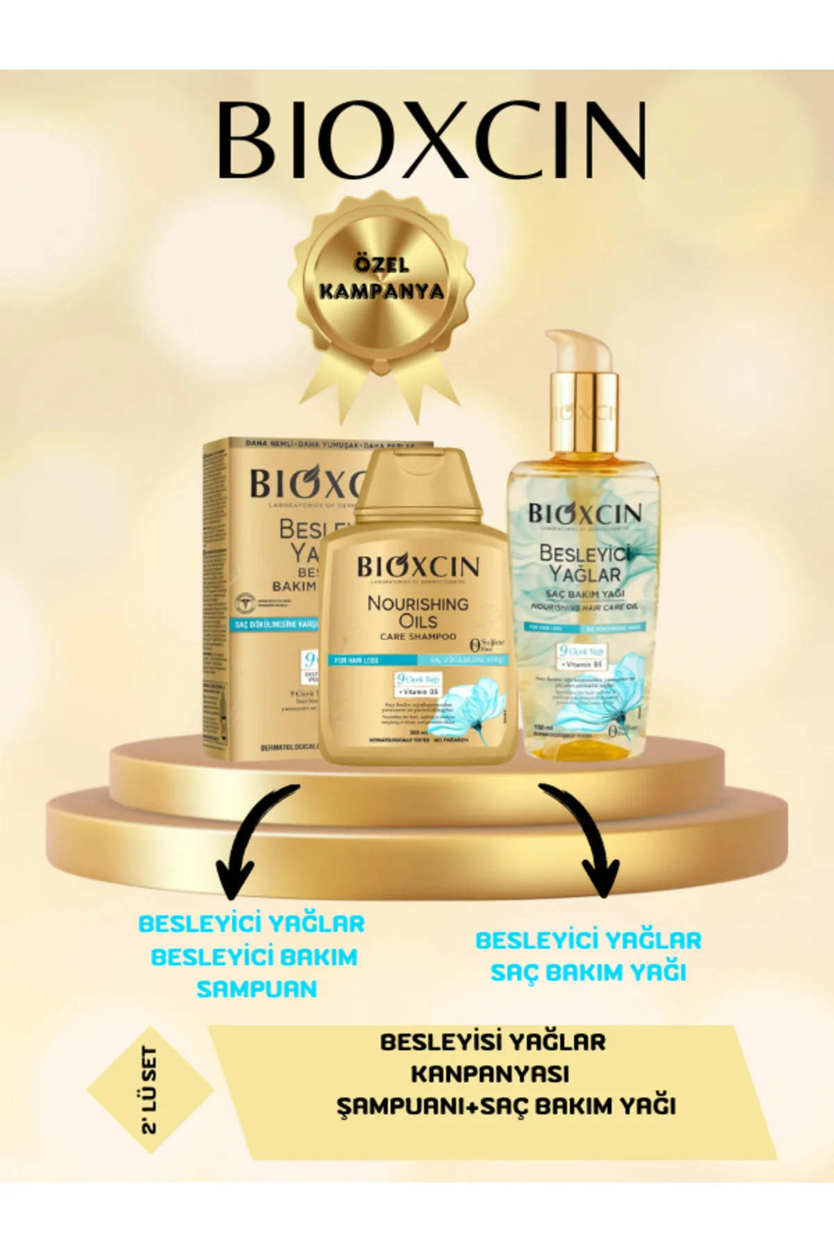 Besleyici Yağlar Bakım Seti Saç Bakım Yağı 150ml+Bakım Şampuanı 300ml 2'li Set