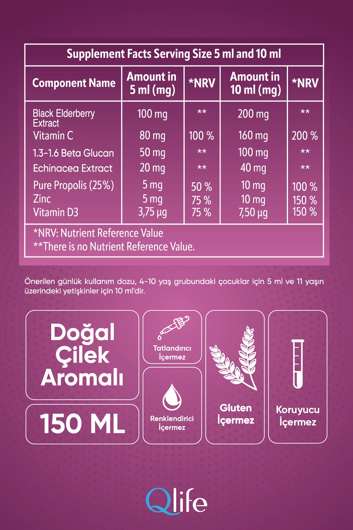 Beta Glukan C Vitamini ve Çinko ve Propolisli Çilek Aromalı Şurup 150 ml