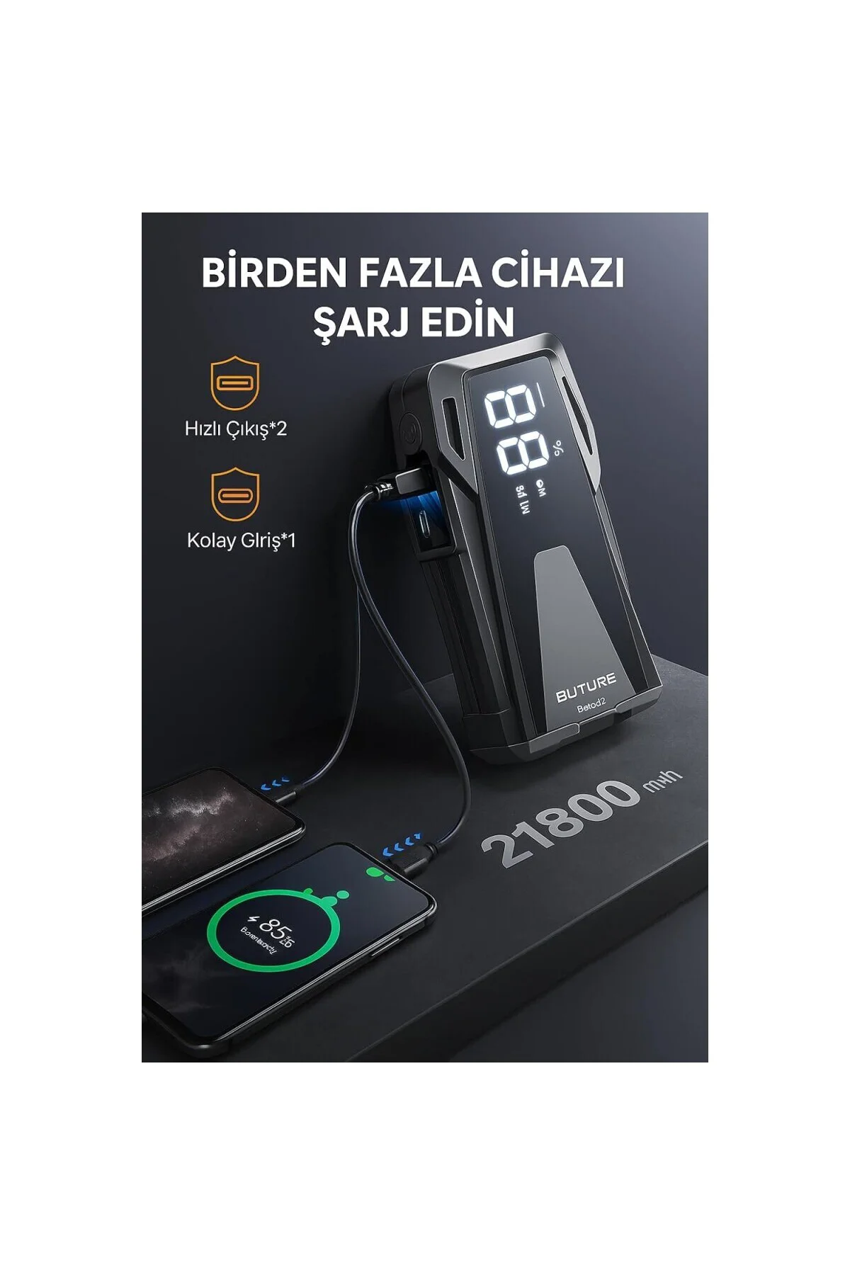 BETA02 2500A 21800mah Taşınabilir Akü Takviye Kiti (Çanta + Led L