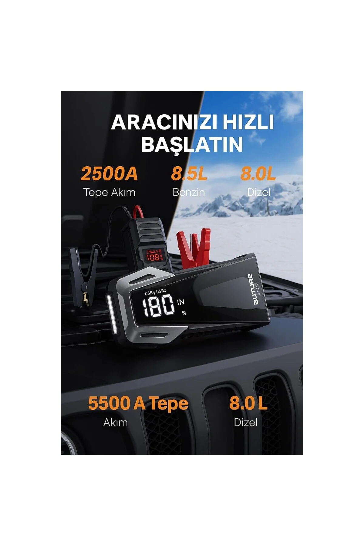 BETA02 2500A 21800mah Taşınabilir Akü Takviye Kiti (Çanta + Led L