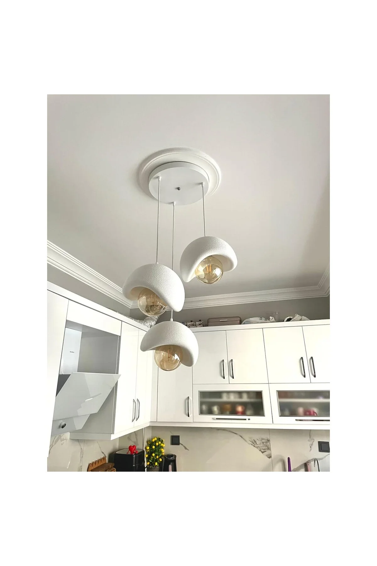 Beton Görünümlü Modern Şık İskandinav Tarz 3 Başlıklı Avize (25cm